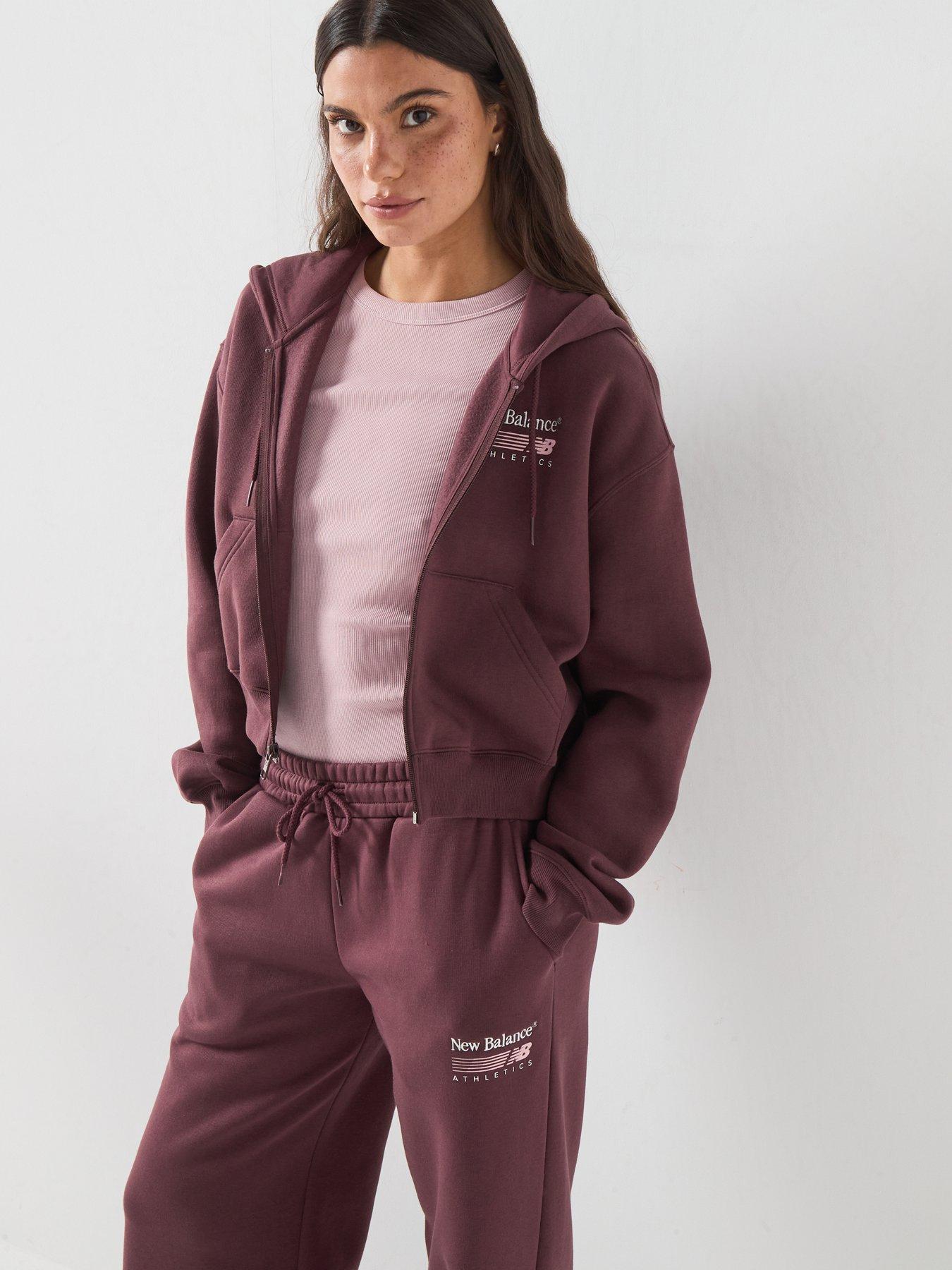 Image 6 of 6 of New Balance Womens Trackside Fleece Full Zip Hooded Jacket - Burgundy