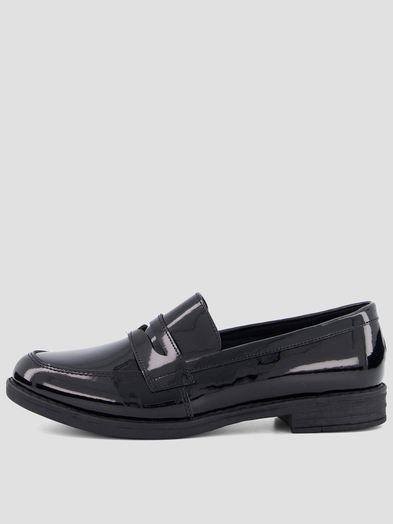 The Very Collection Wide Fit Older Girls' Cindy Patent Penny Loafer School Shoes - Black