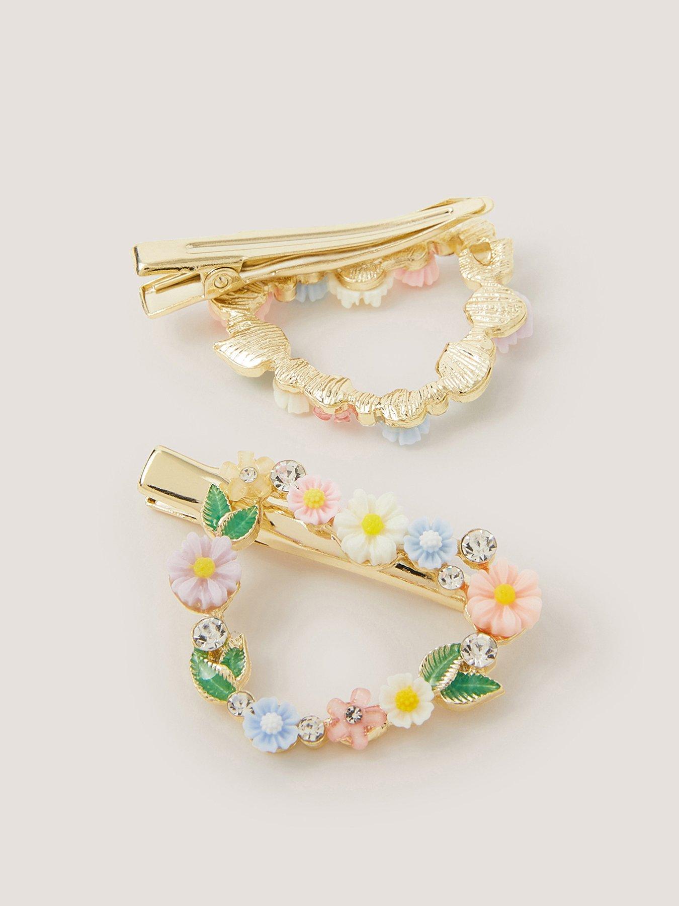 Image 2 of 2 of Monsoon Girls 2 Pack Floral Heart Clips - Multi