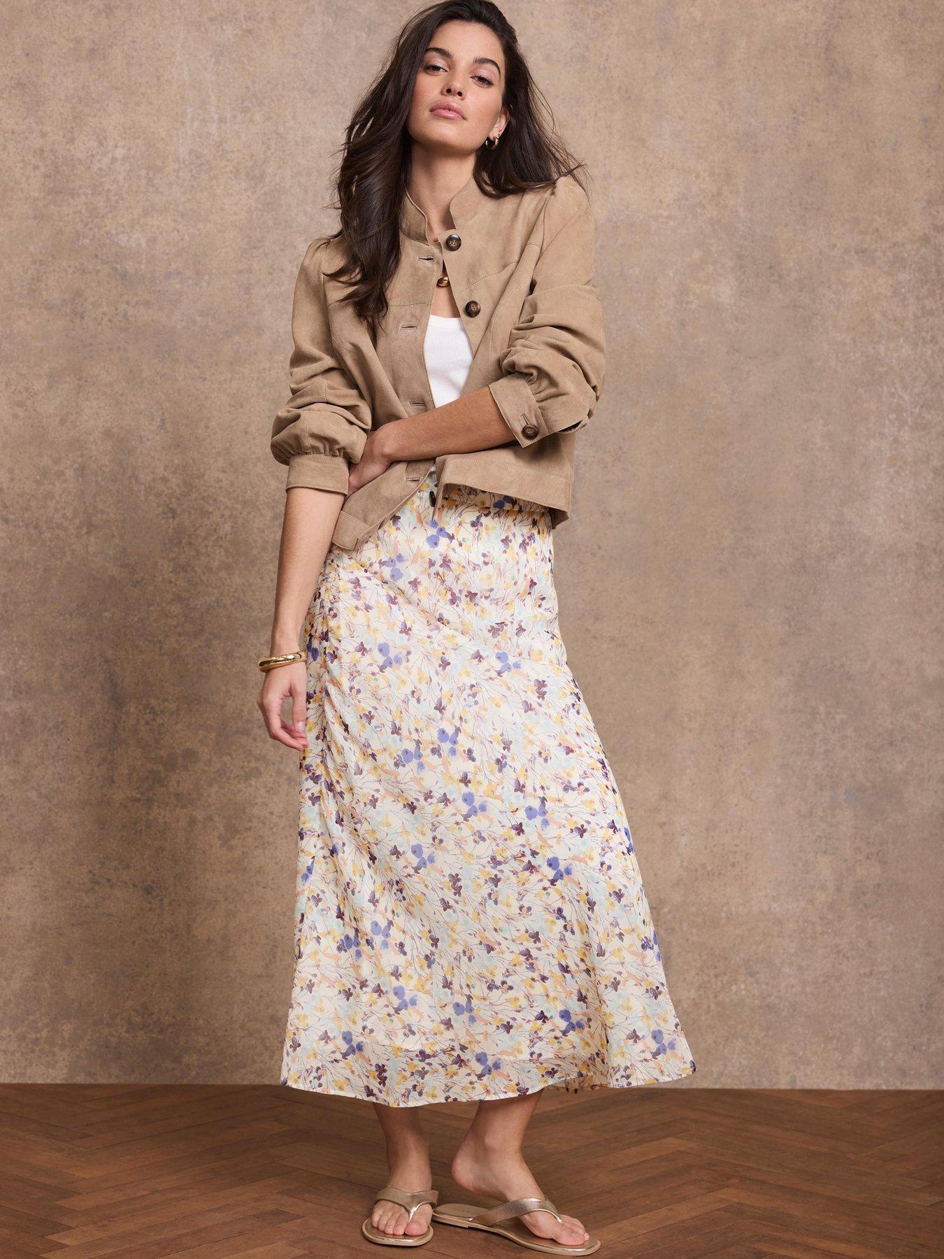Mint Velvet Floral Print Skirt - Blue