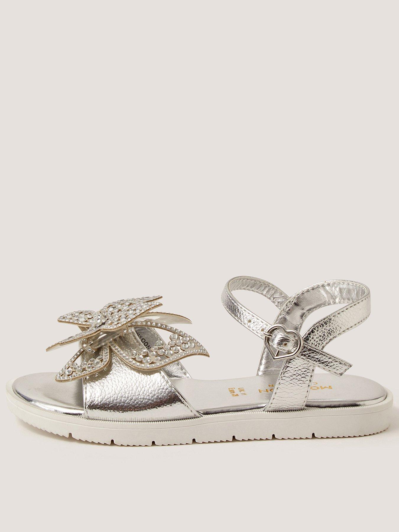 Monsoon Girls Bling Butterfly Sandals, Silver, Size 4 Older