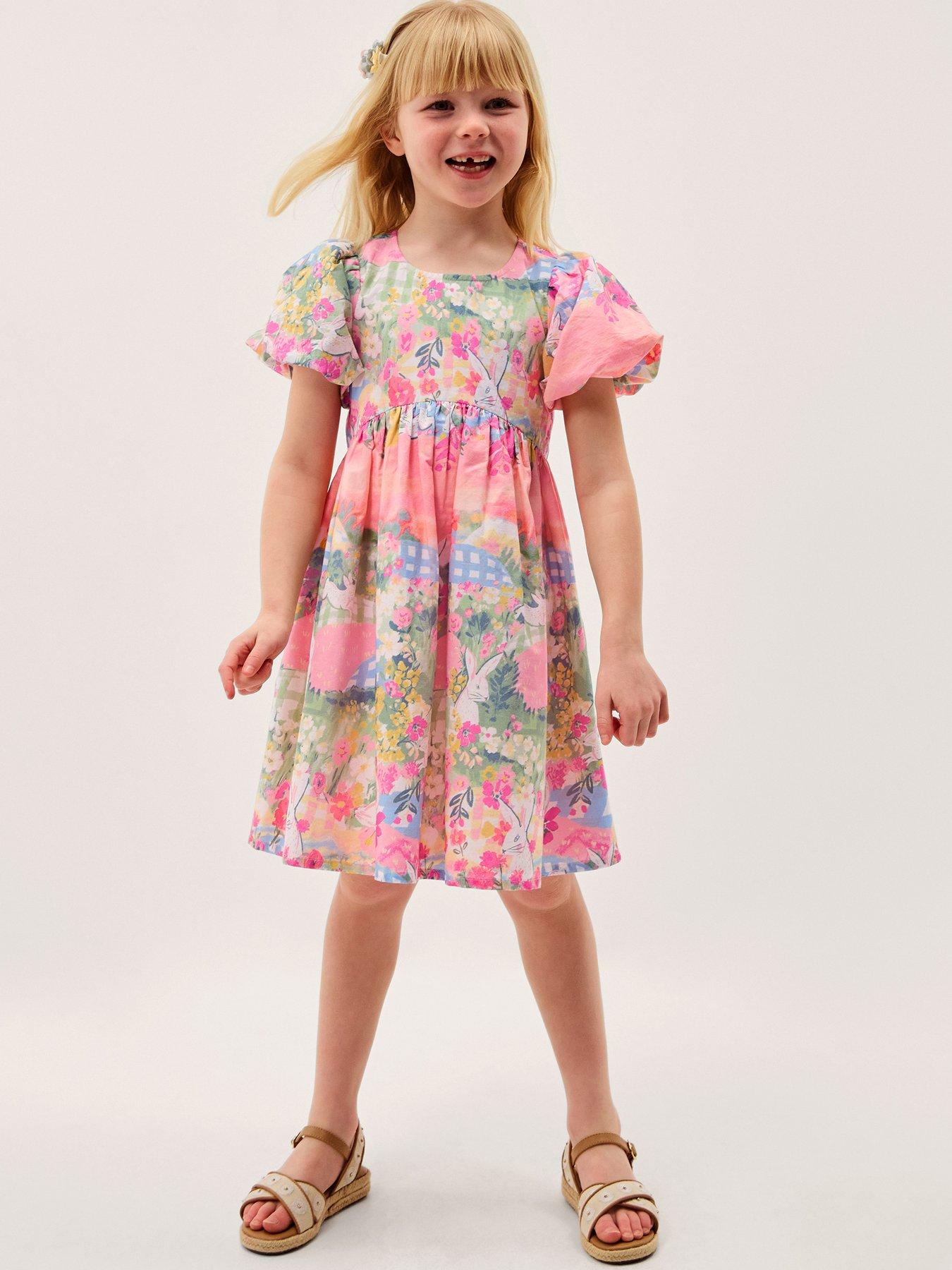 Monsoon Girls Bunny Scene Poplin Dress - Yellow