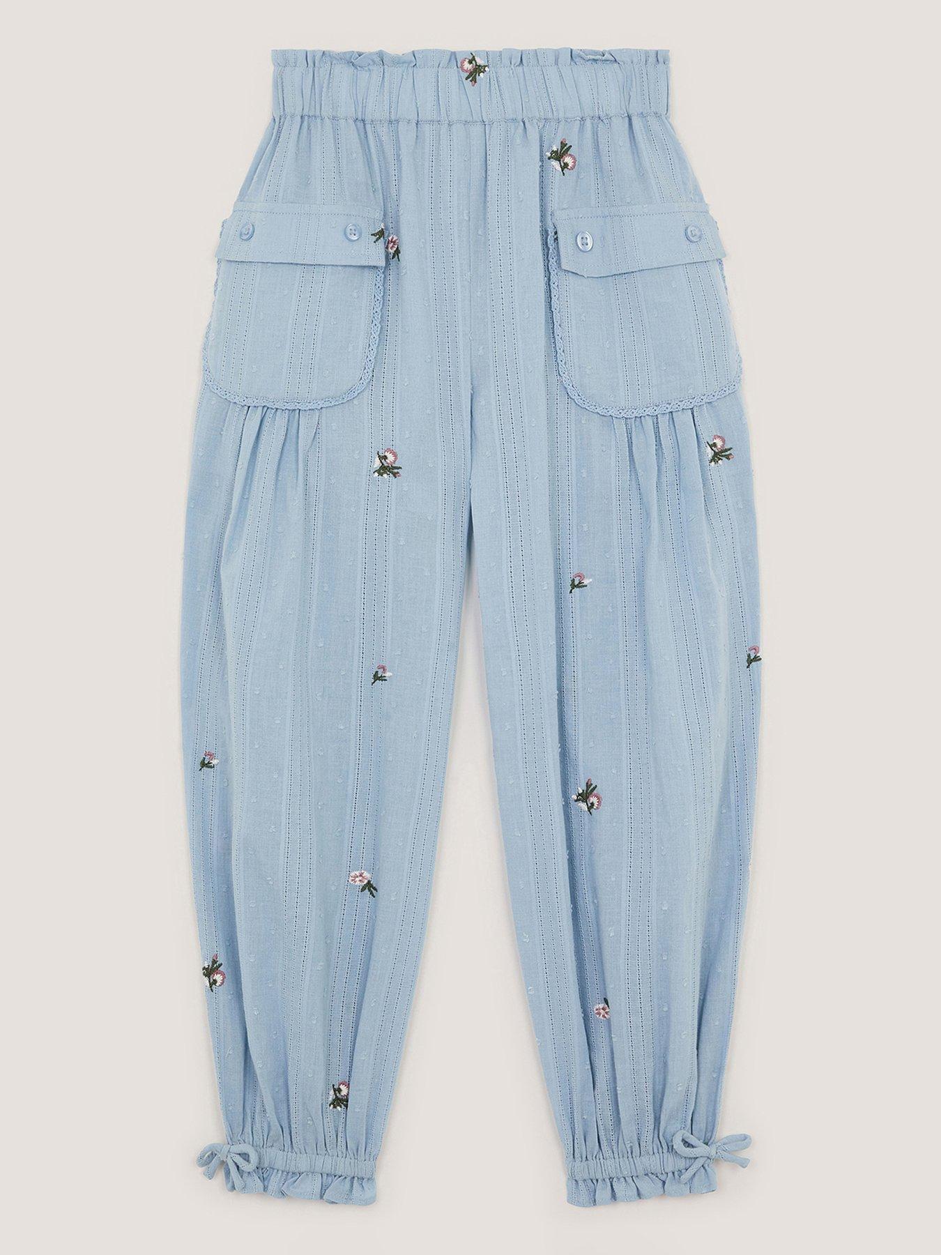 Image 1 of 3 of Monsoon Girls Rose Dobby Trousers - Blue