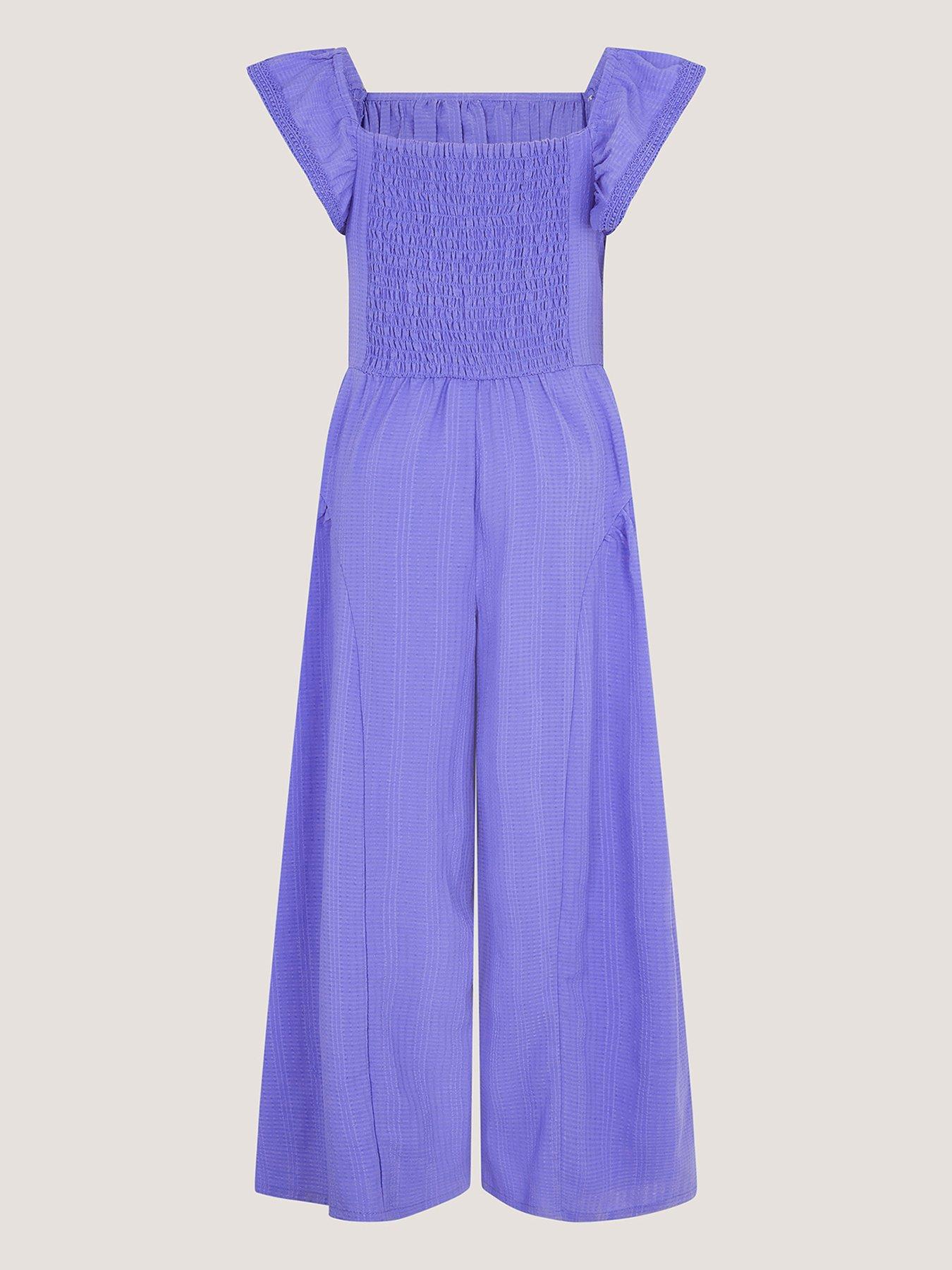 Image 2 of 3 of Monsoon Girls Textured Shirred Jumpsuit - Blue