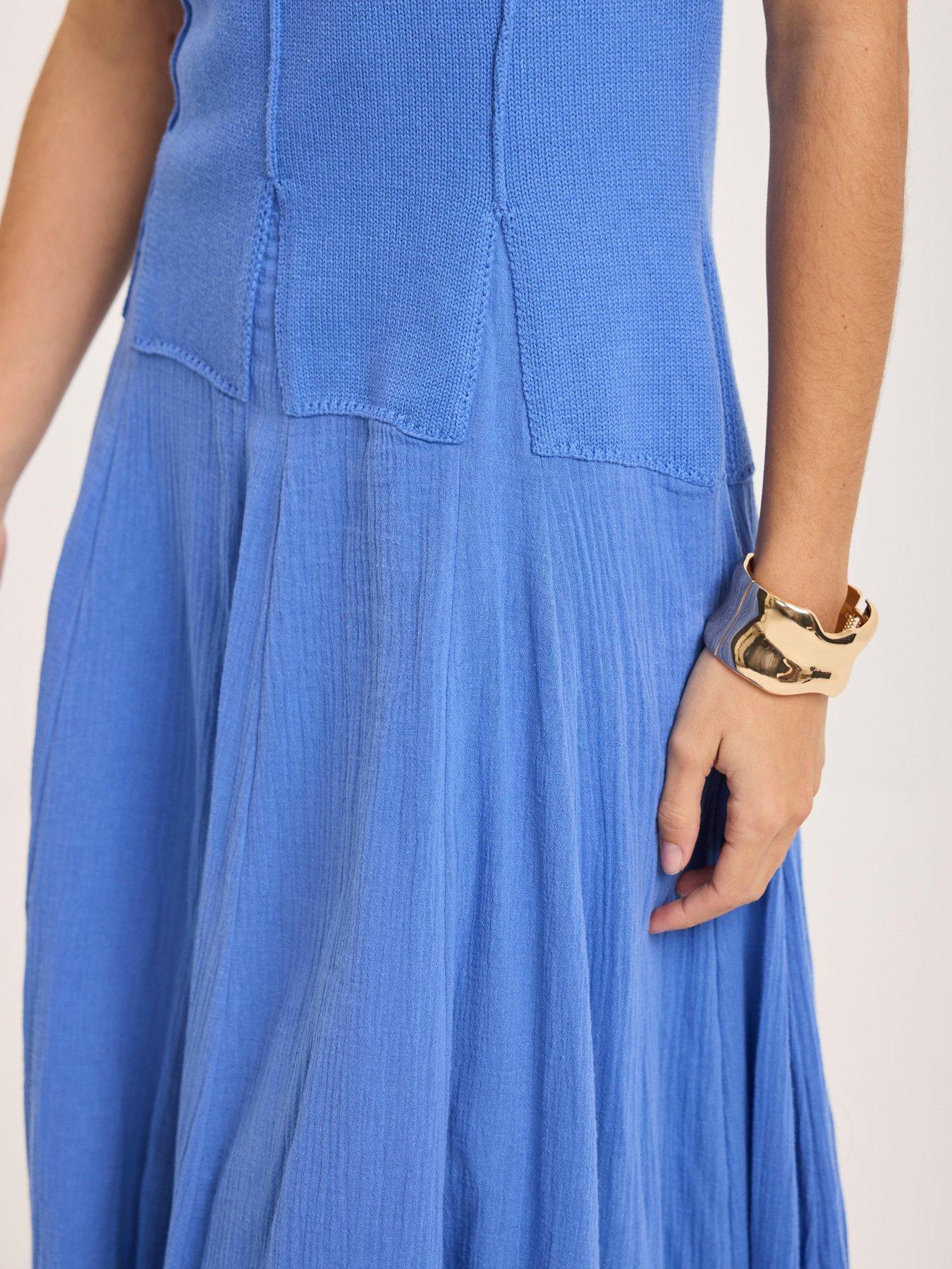 Image 3 of 6 of Mint Velvet Blue Woven Mix Knit Dress