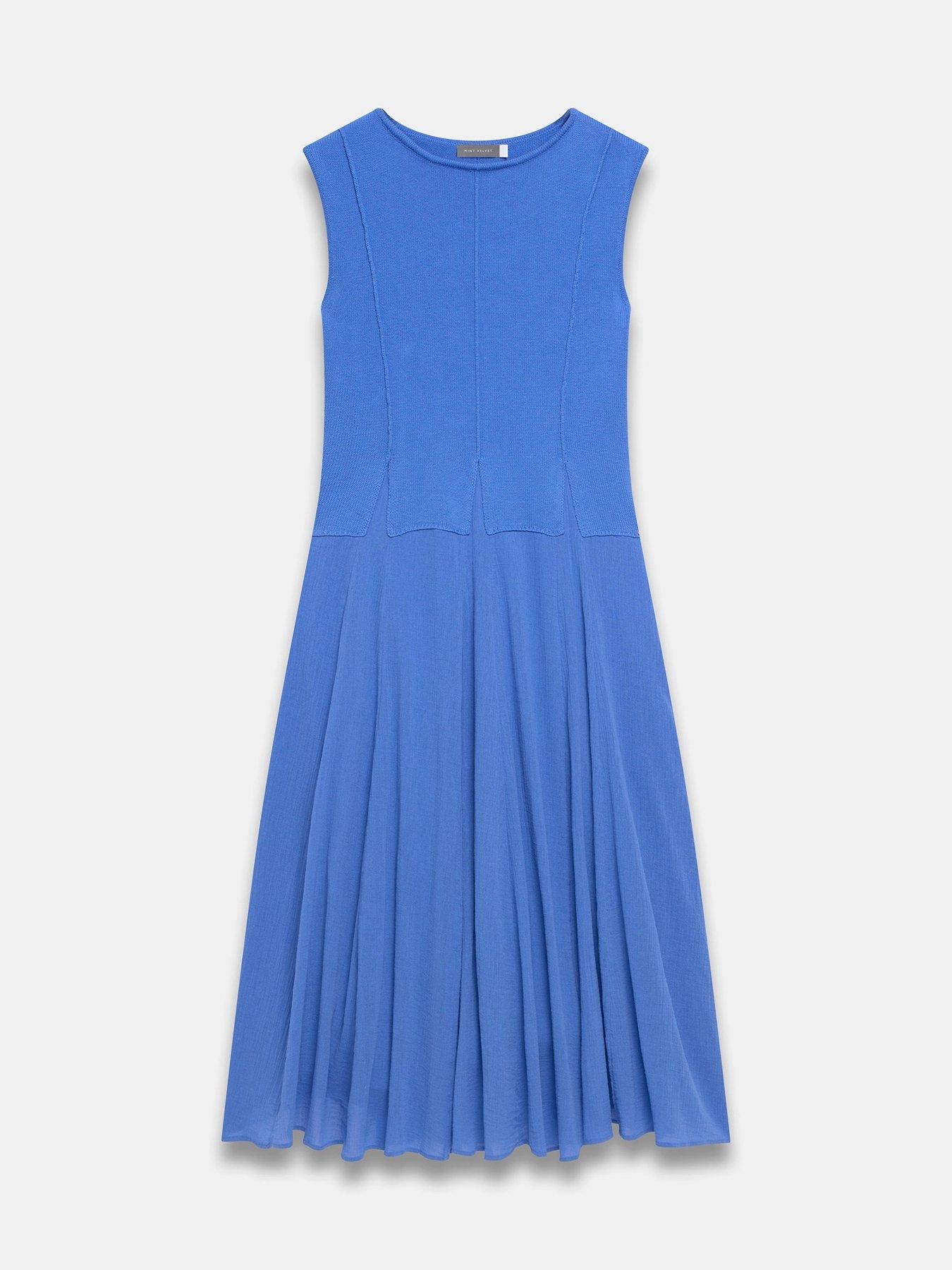 Image 5 of 6 of Mint Velvet Blue Woven Mix Knit Dress