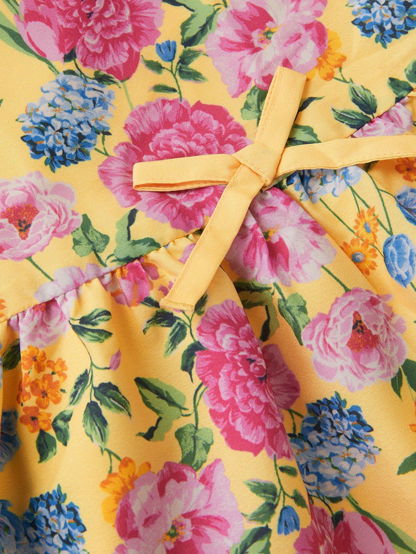 Image 3 of 3 of Monsoon Girls Border Floral Print Dress - Yellow
