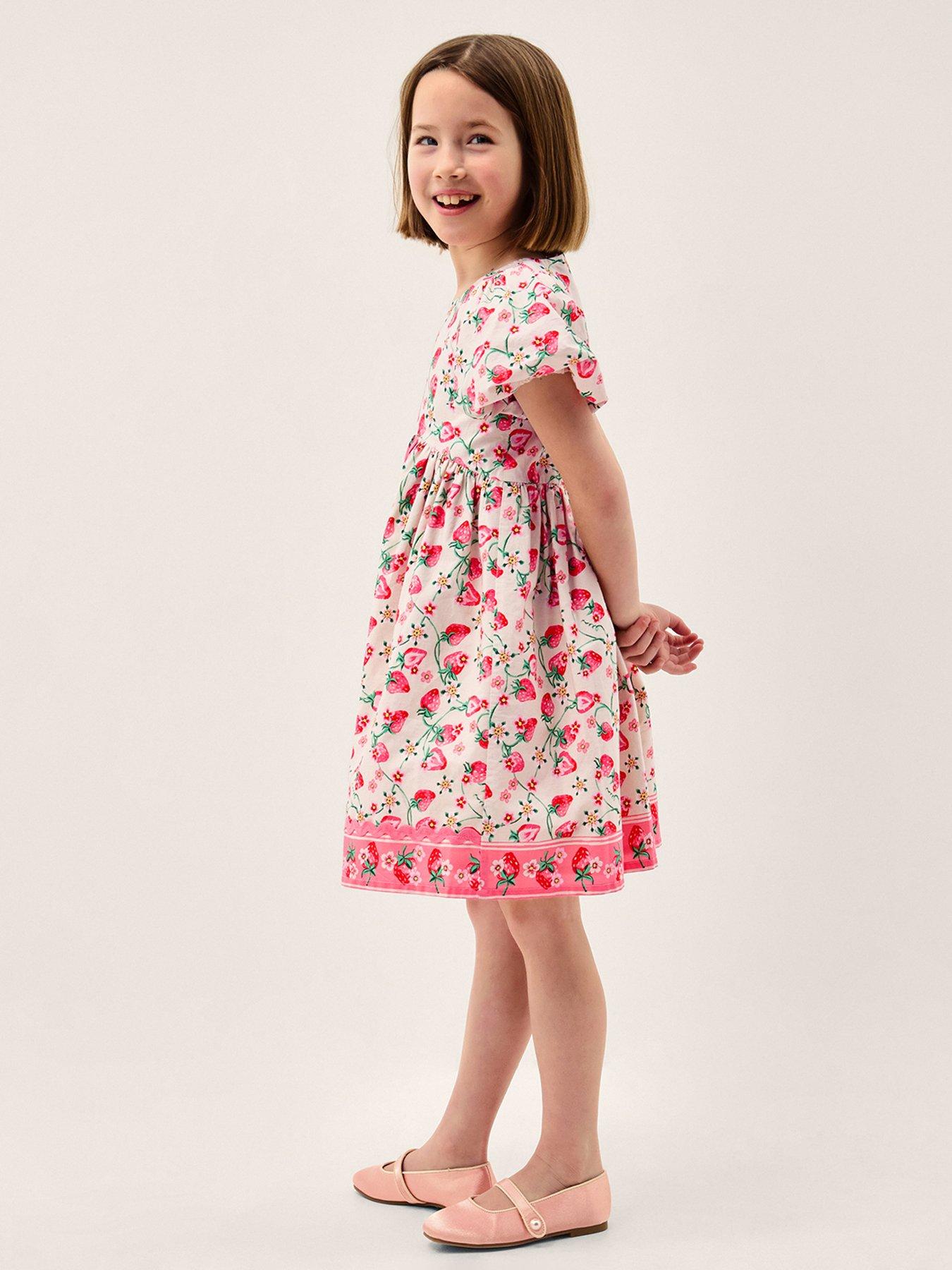 Monsoon Girls Strawberry Poplin Dress, Light Cream, Size 3-4 Years