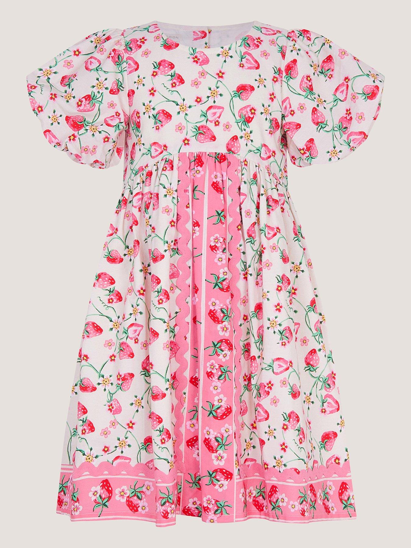 Monsoon Girls Strawberry Poplin Dress - Light Cream