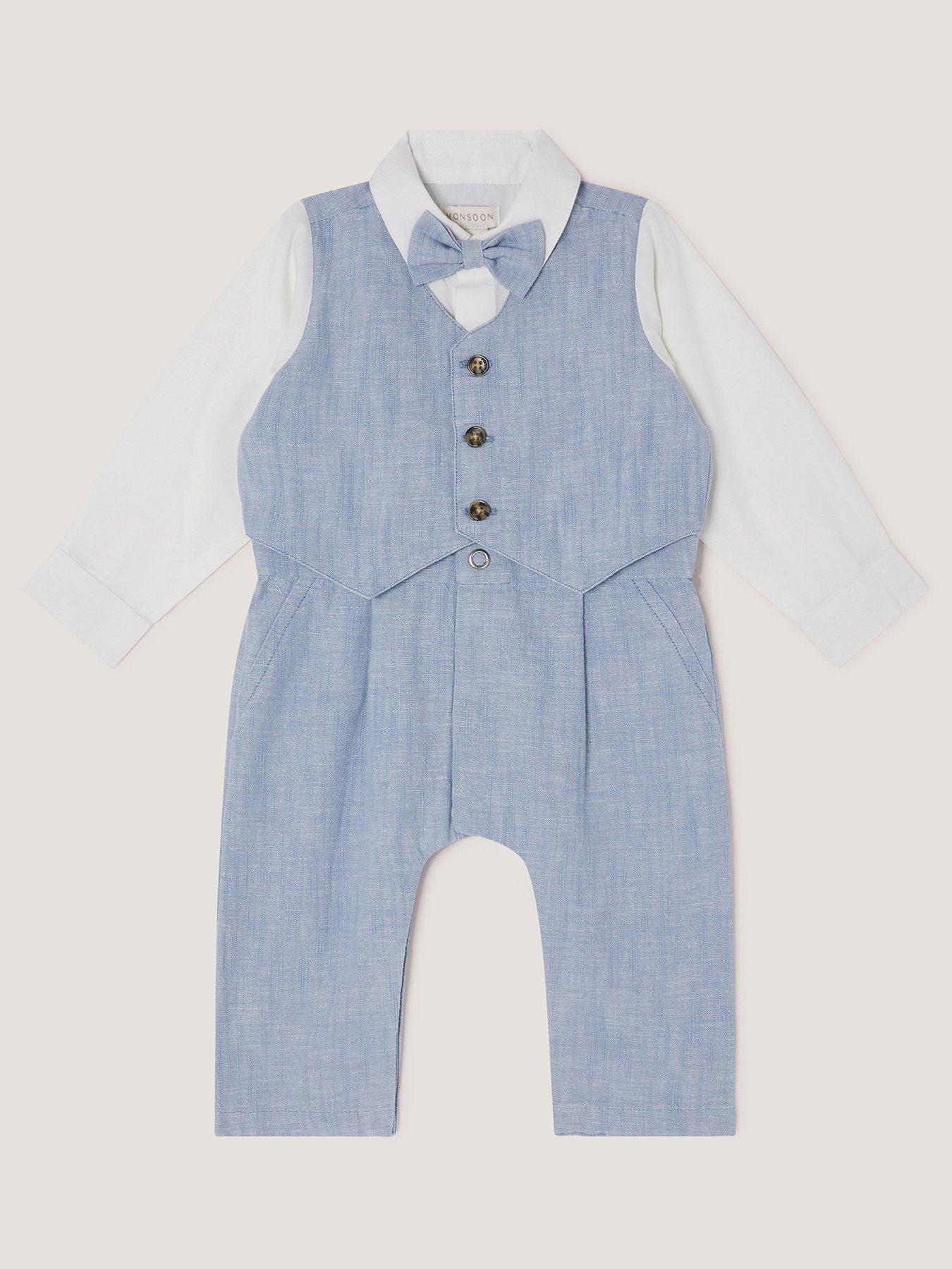Monsoon Baby Boys Arlo Waistcoat Romper - Blue