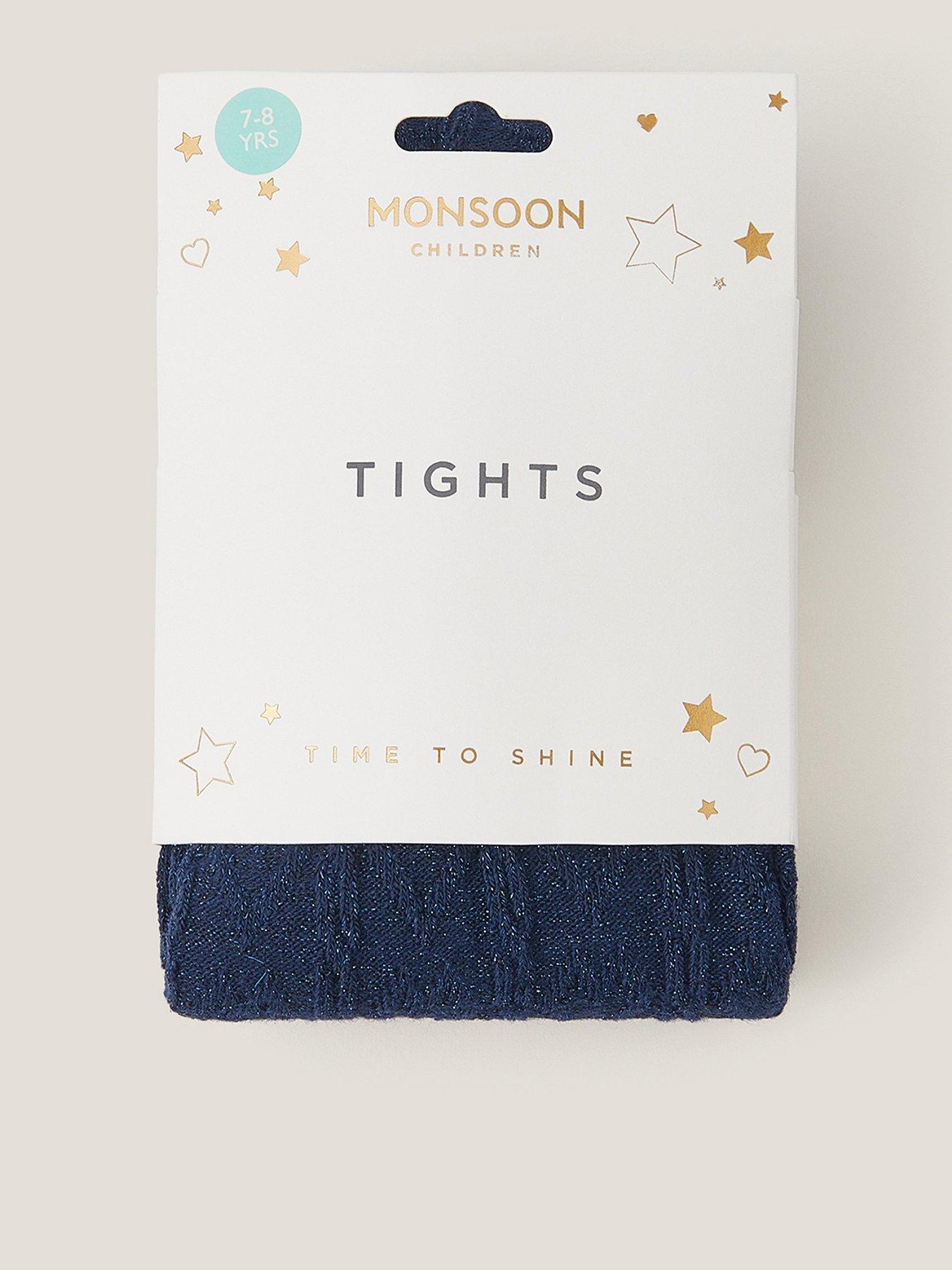 Monsoon Girls Cable Heart Tights, Navy, Size 9-10 Years