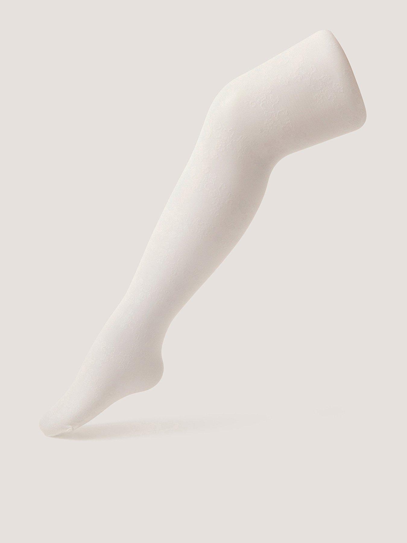 Monsoon Girls Lacey Tights, White, Size 9-10 Years