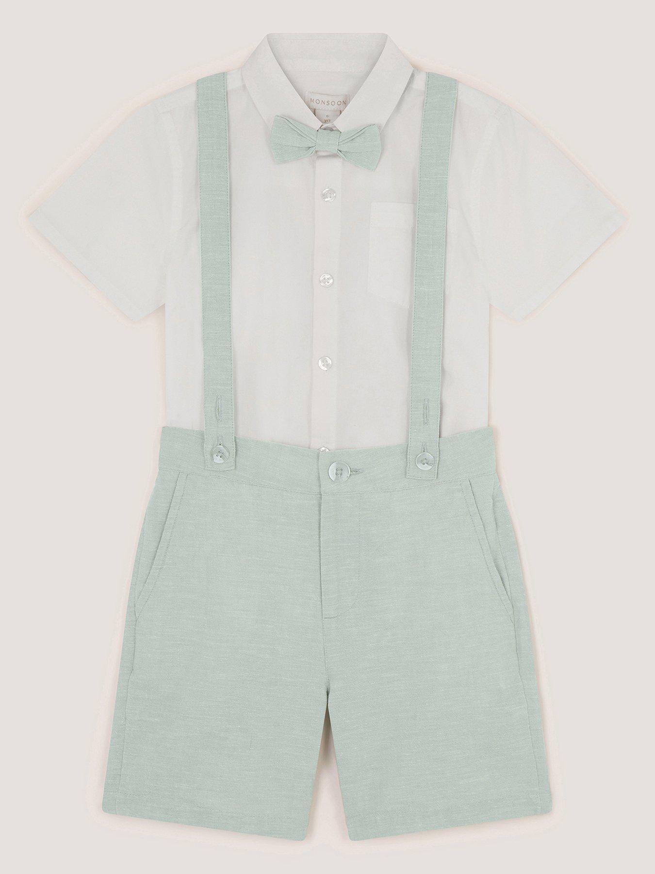 Monsoon Boys Rowan 3-Piece Short Suit with Braces - Light Green