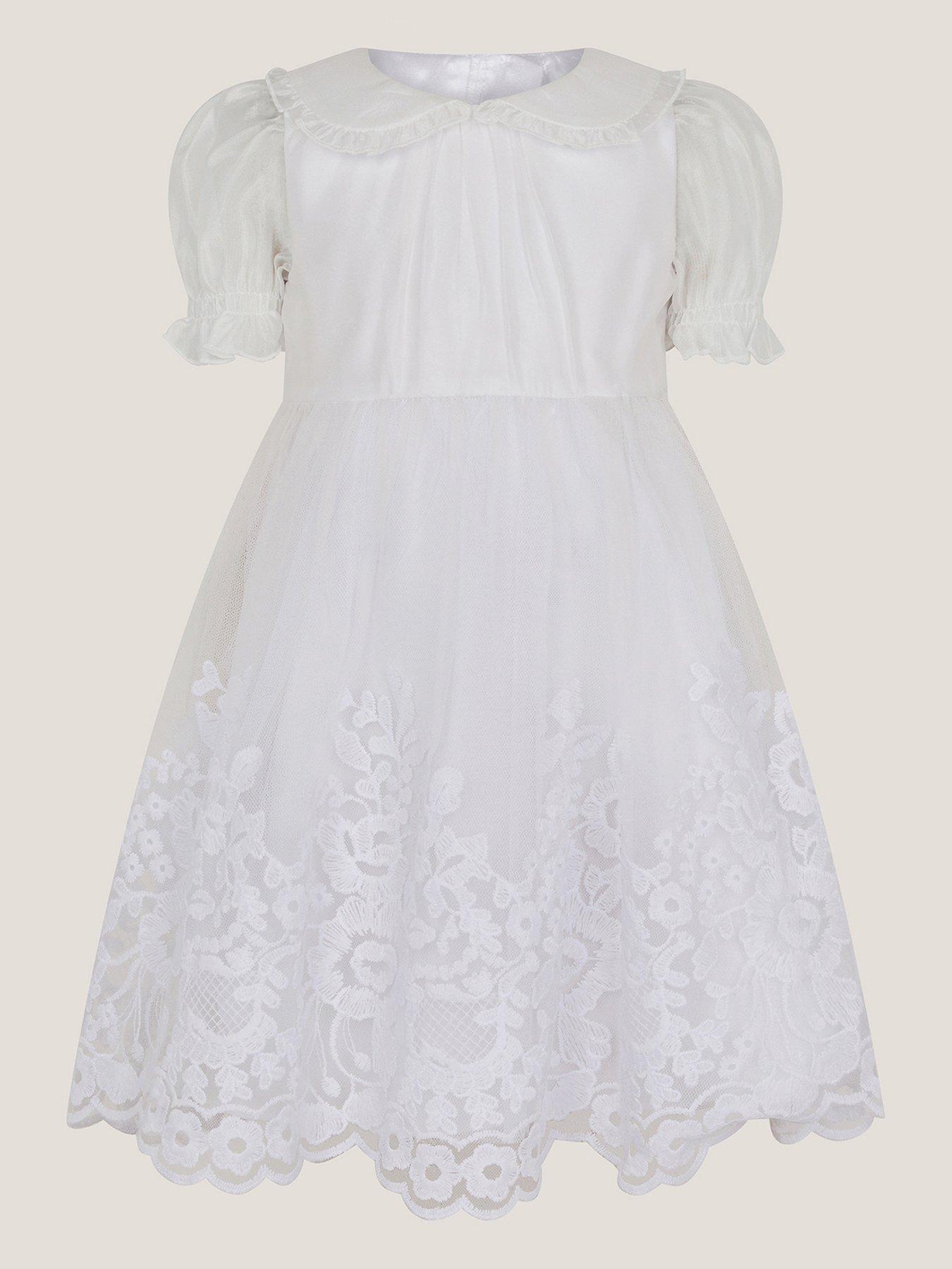 Monsoon Baby Girls Athena Collar Embroidered Dress - White