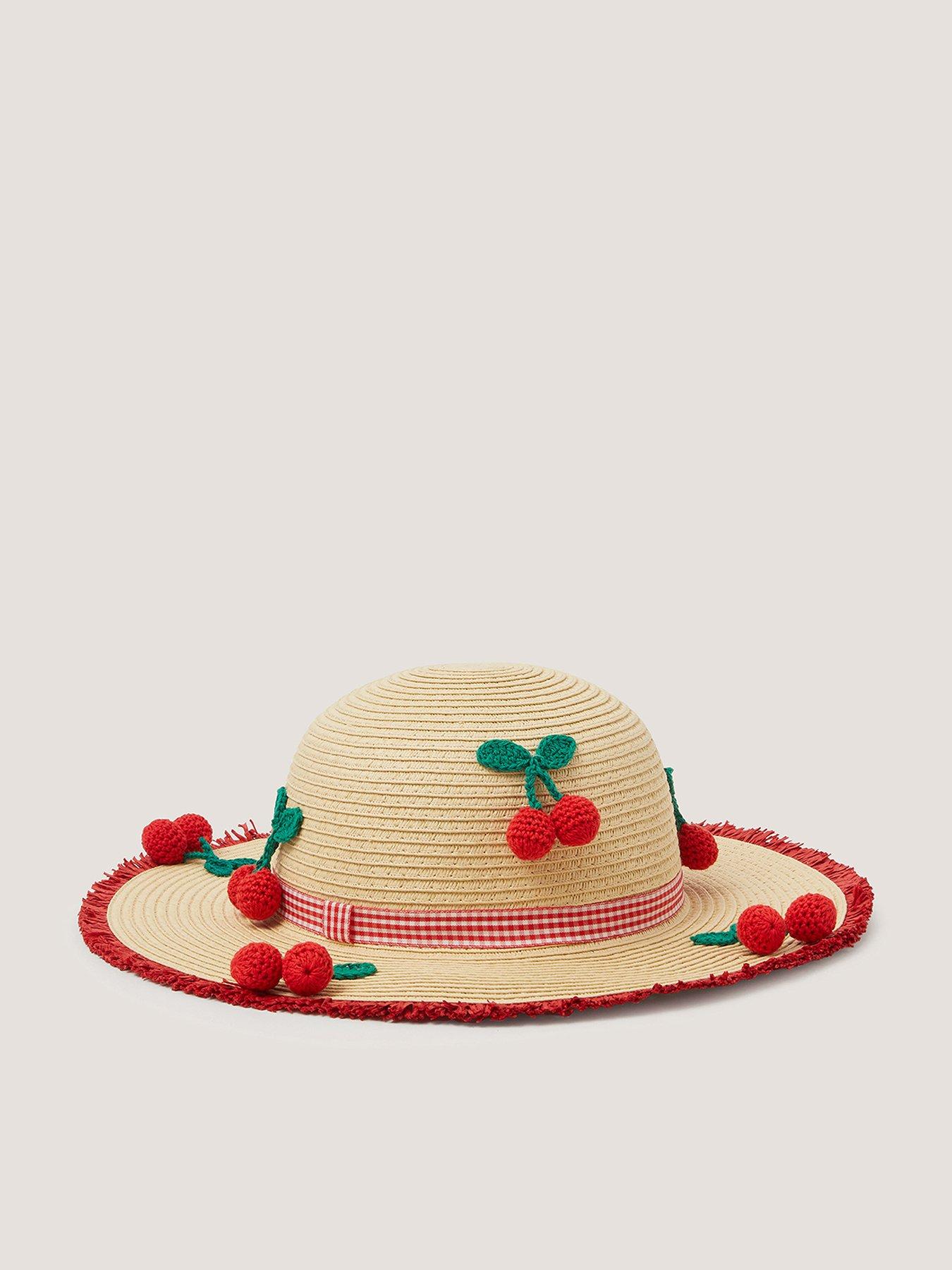 Monsoon Girls Cherry Straw Floppy Hat - Beige