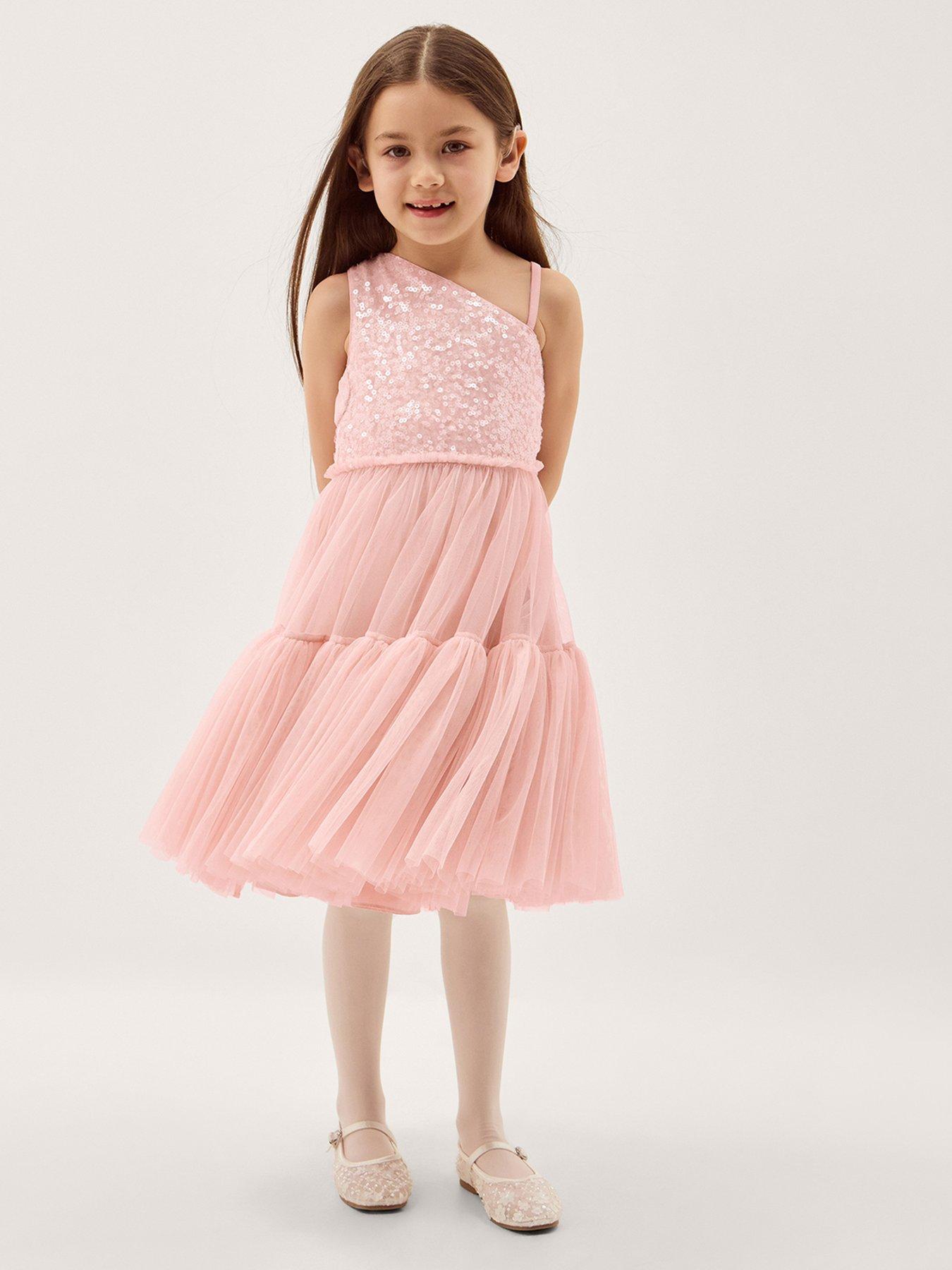 Monsoon Girls Sequin 1 Shoulder Ruby Dress - Pink