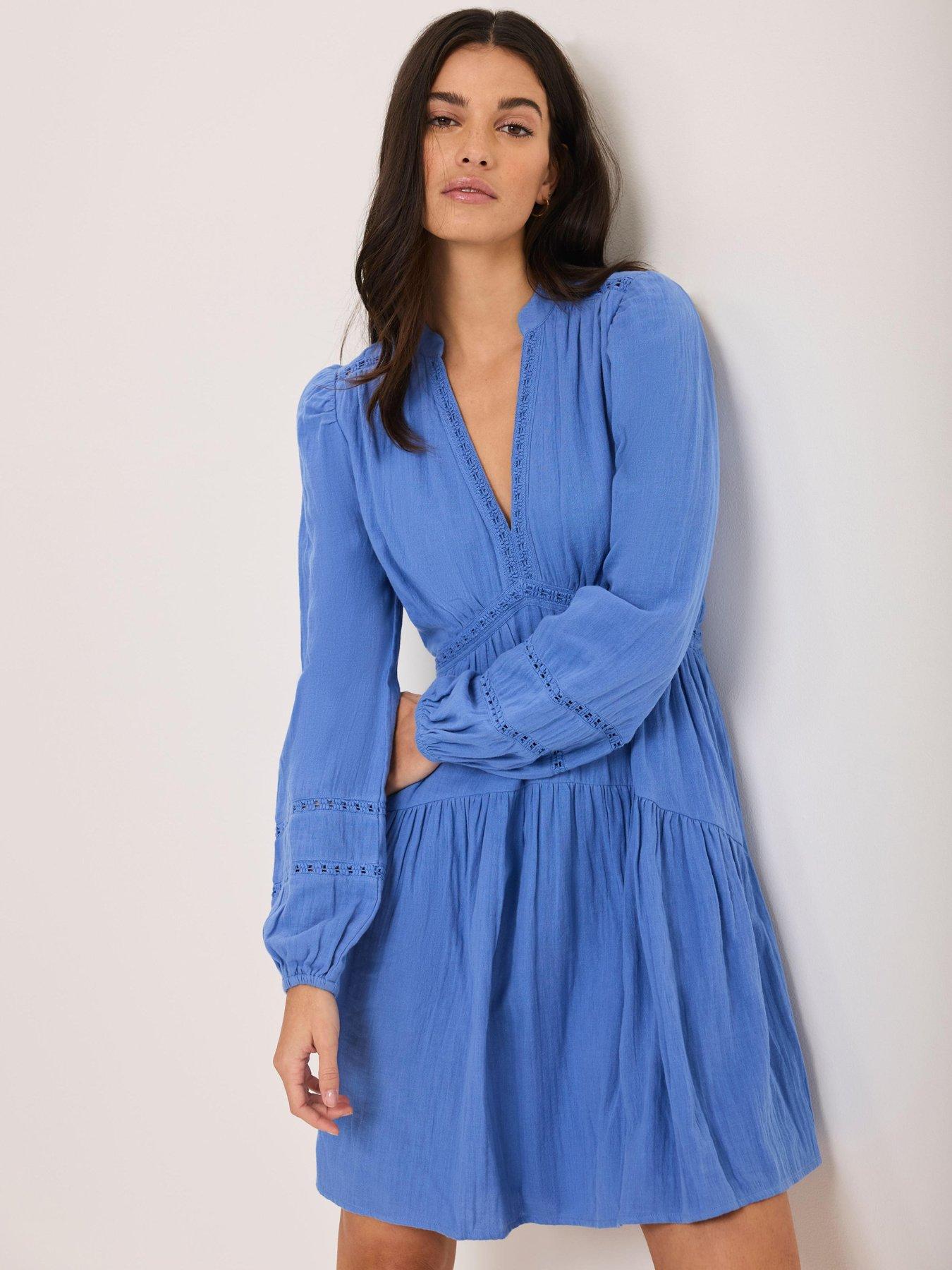 Mint Velvet Blue Cotton Gauze Mini Dress