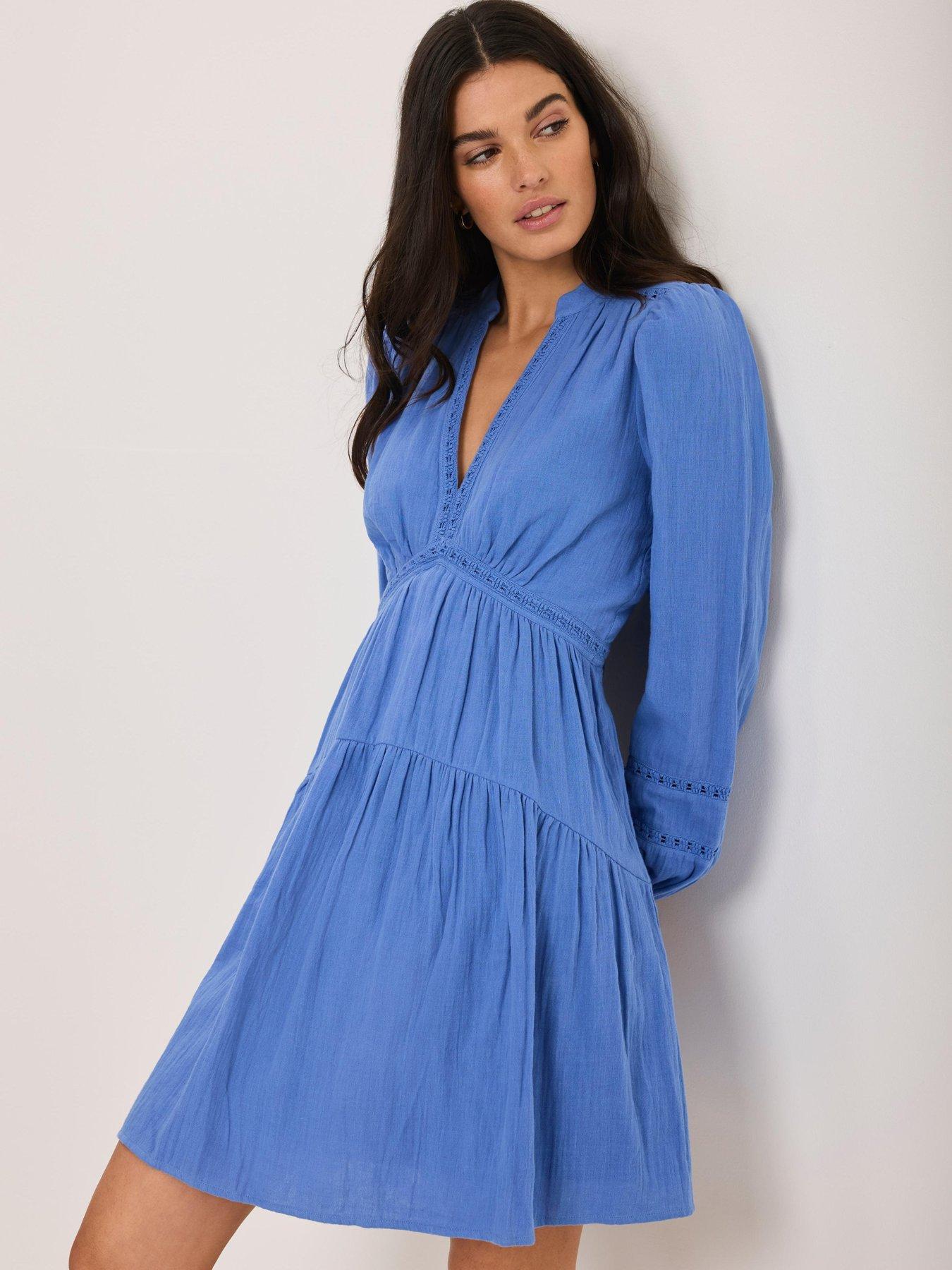 Image 2 of 6 of Mint Velvet Blue Cotton Gauze Mini Dress