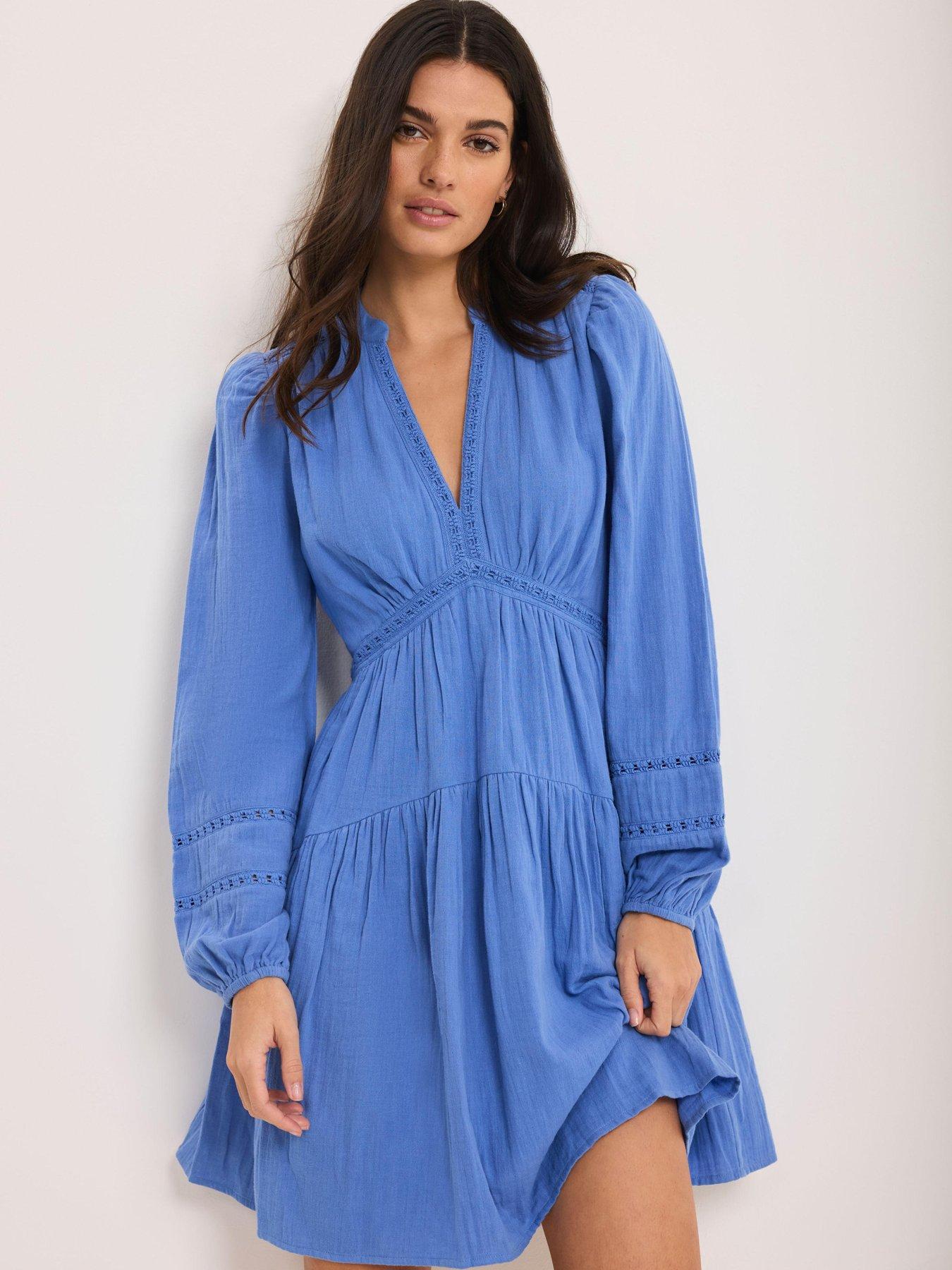 Image 4 of 6 of Mint Velvet Blue Cotton Gauze Mini Dress