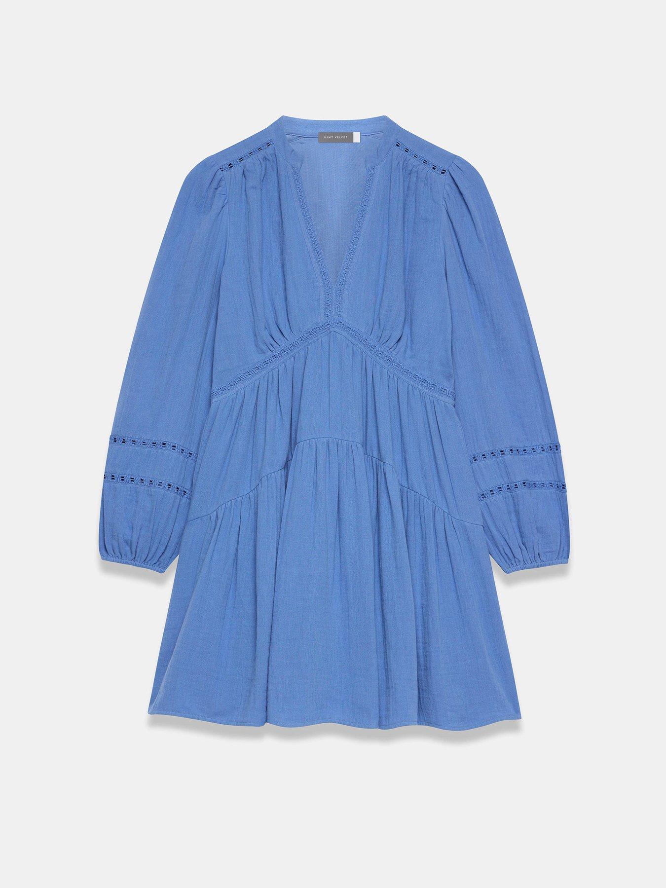 Image 5 of 6 of Mint Velvet Blue Cotton Gauze Mini Dress