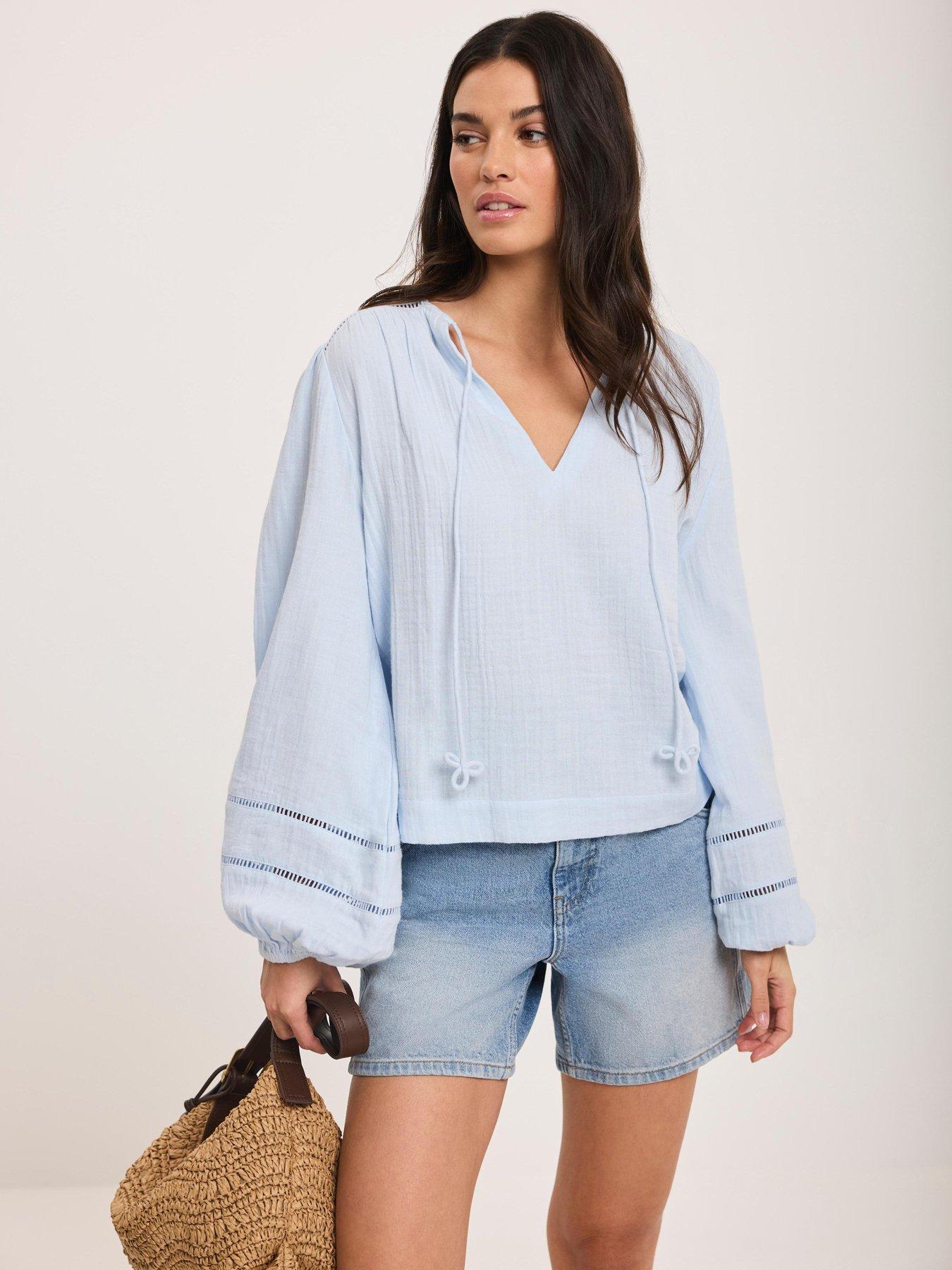Mint Velvet Blue Cotton Gauze Blouse