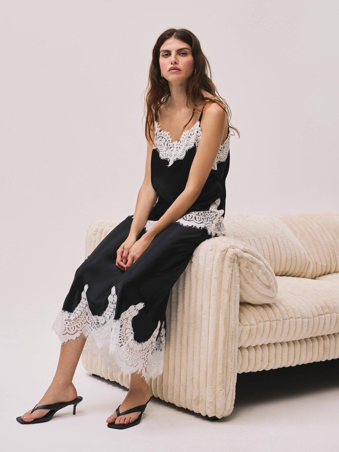Mint Velvet Black Lace Satin Skirt