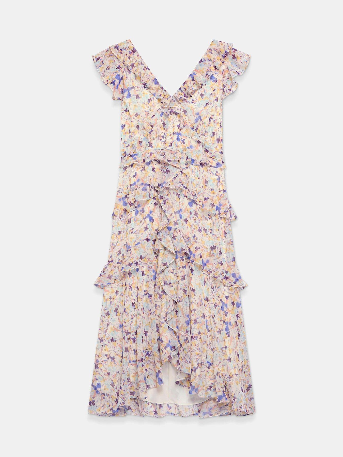 Image 5 of 6 of Mint Velvet Floral Print Ruffle Midi Dress - Blue