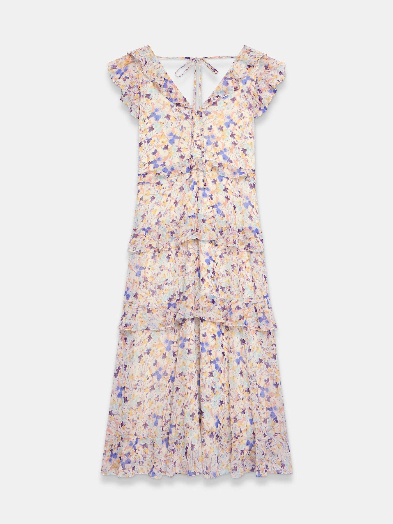 Image 6 of 6 of Mint Velvet Floral Print Ruffle Midi Dress - Blue