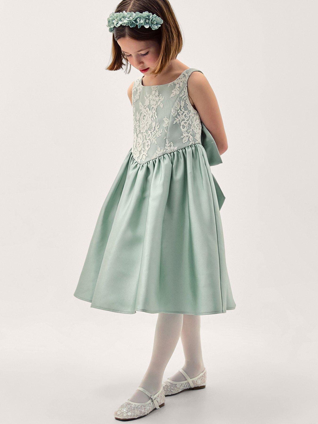 Monsoon Girls Juno Duchess Twill Lace Dress - Light Green