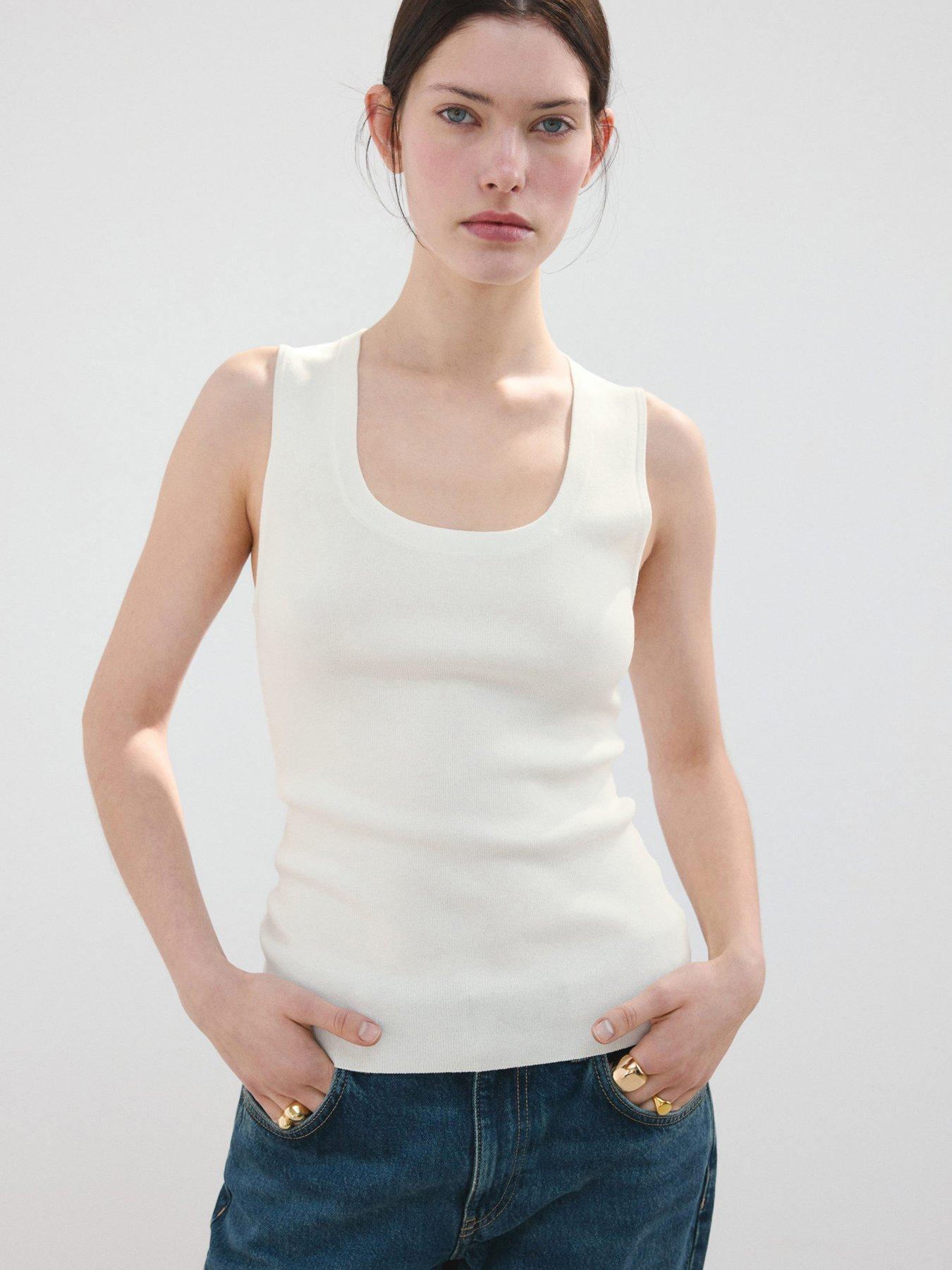 Image 1 of 6 of Mango Round-neck Knitted Top - Cream