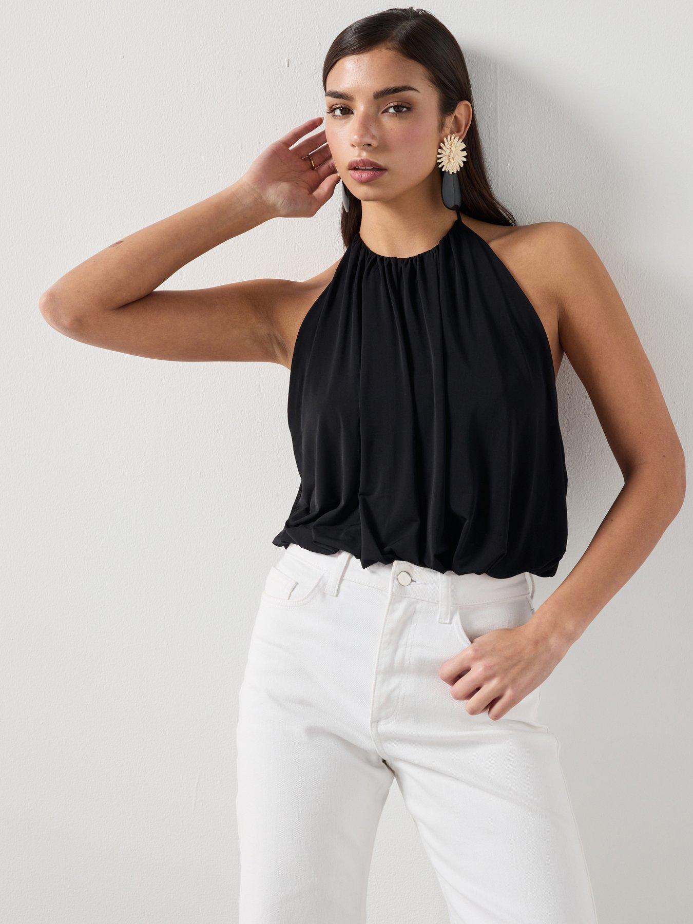 Mango Halter Balloon Effect Body, Black, Size M, Women