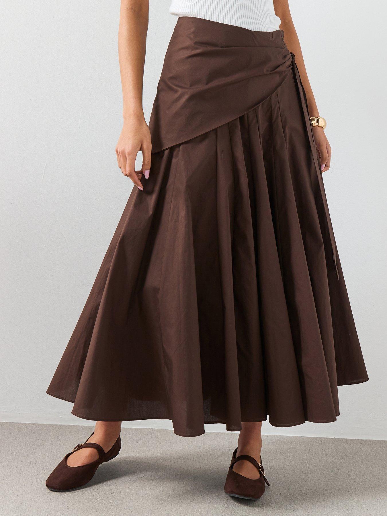 Image 1 of 6 of Mango A-line Skirt With Handkerchief Detail - Brown