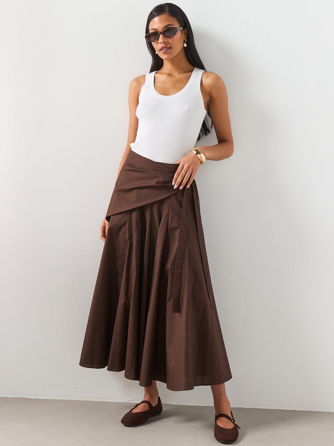 Image 3 of 6 of Mango A-line Skirt With Handkerchief Detail - Brown