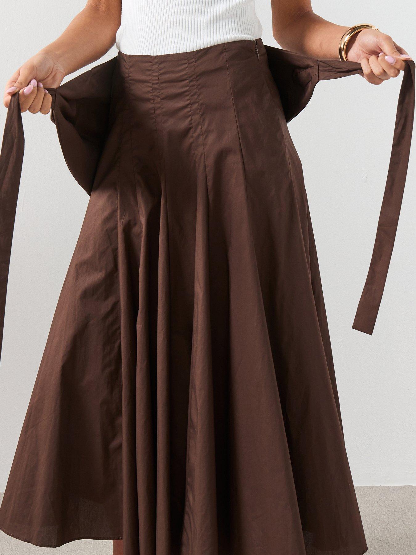 Image 5 of 6 of Mango A-line Skirt With Handkerchief Detail - Brown