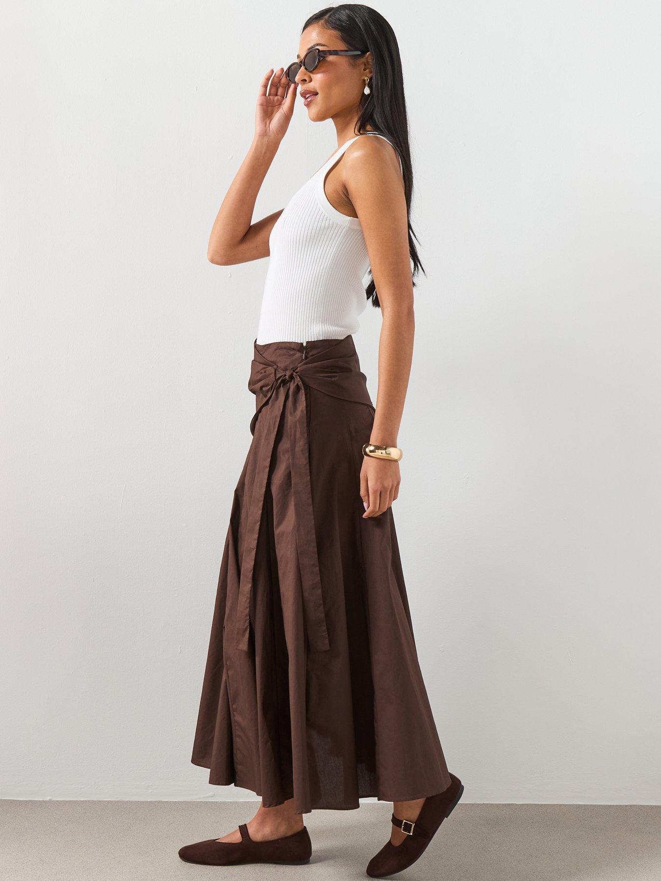 Image 6 of 6 of Mango A-line Skirt With Handkerchief Detail - Brown