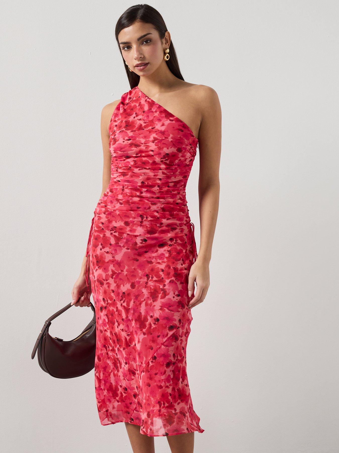 Mango Asymmetrical Floral Print Dress - Red