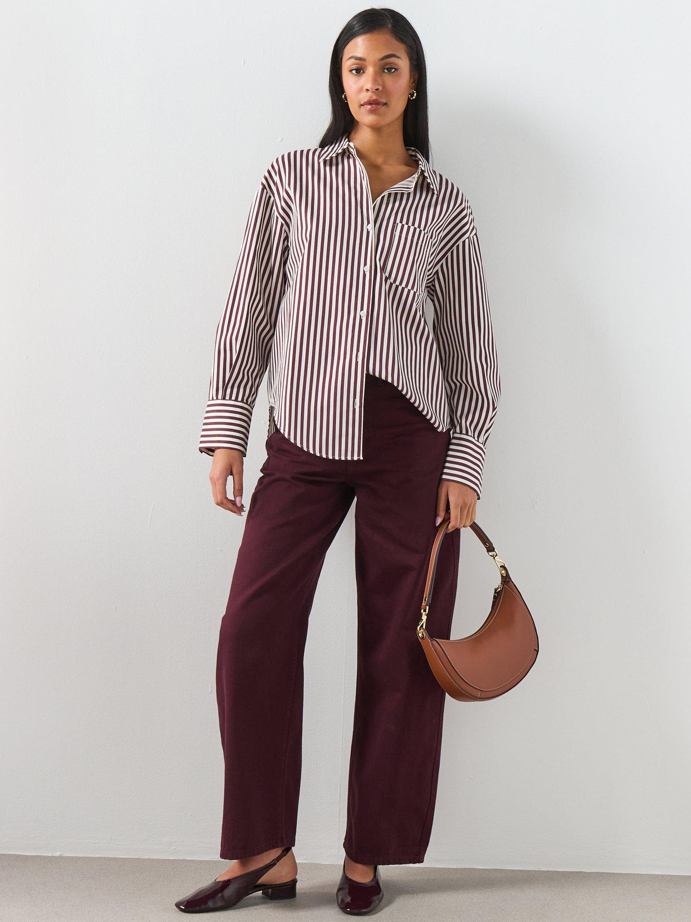 Image 3 of 6 of Mango Striped Cotton Shirt - Brown