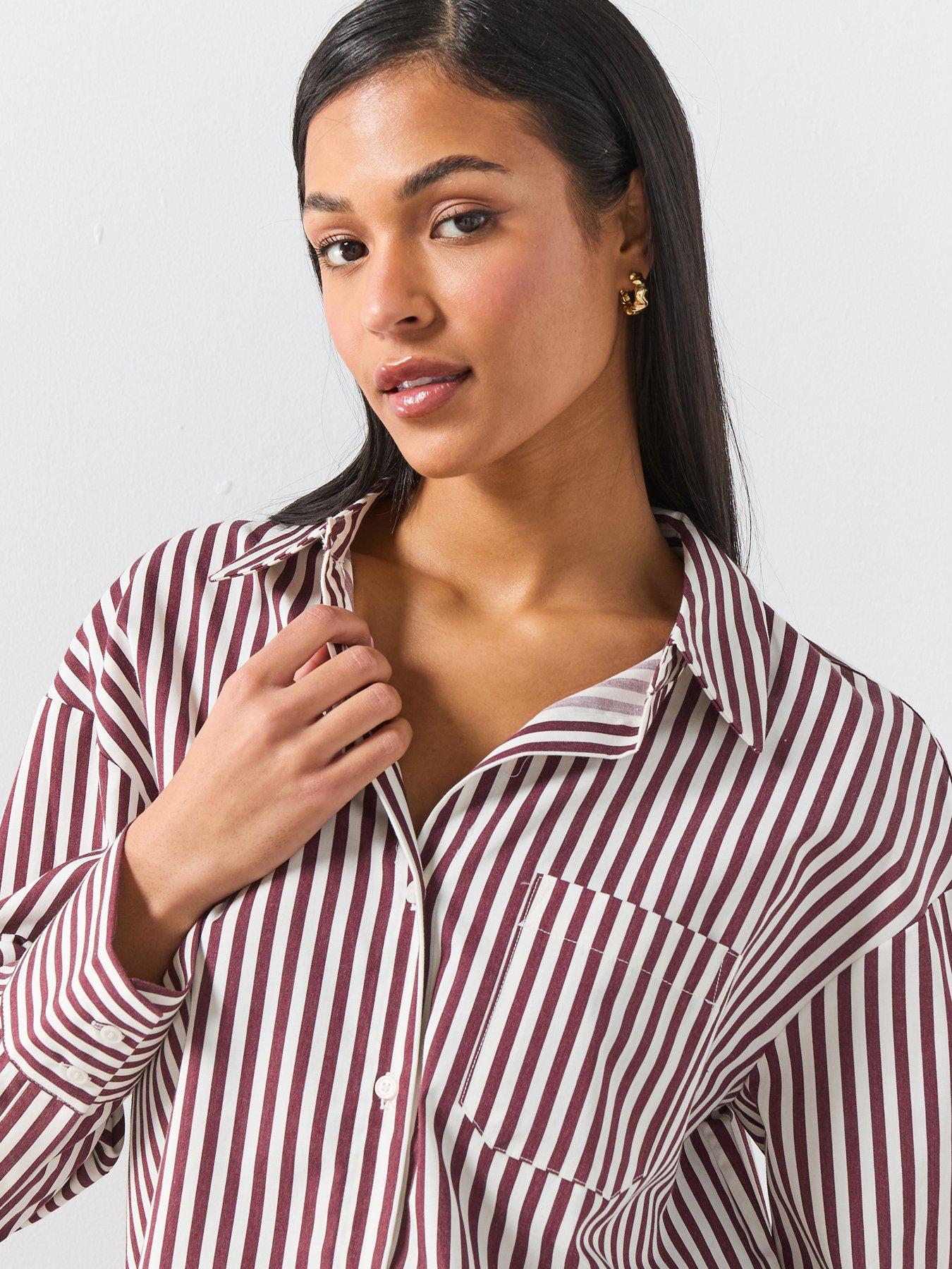 Image 4 of 6 of Mango Striped Cotton Shirt - Brown