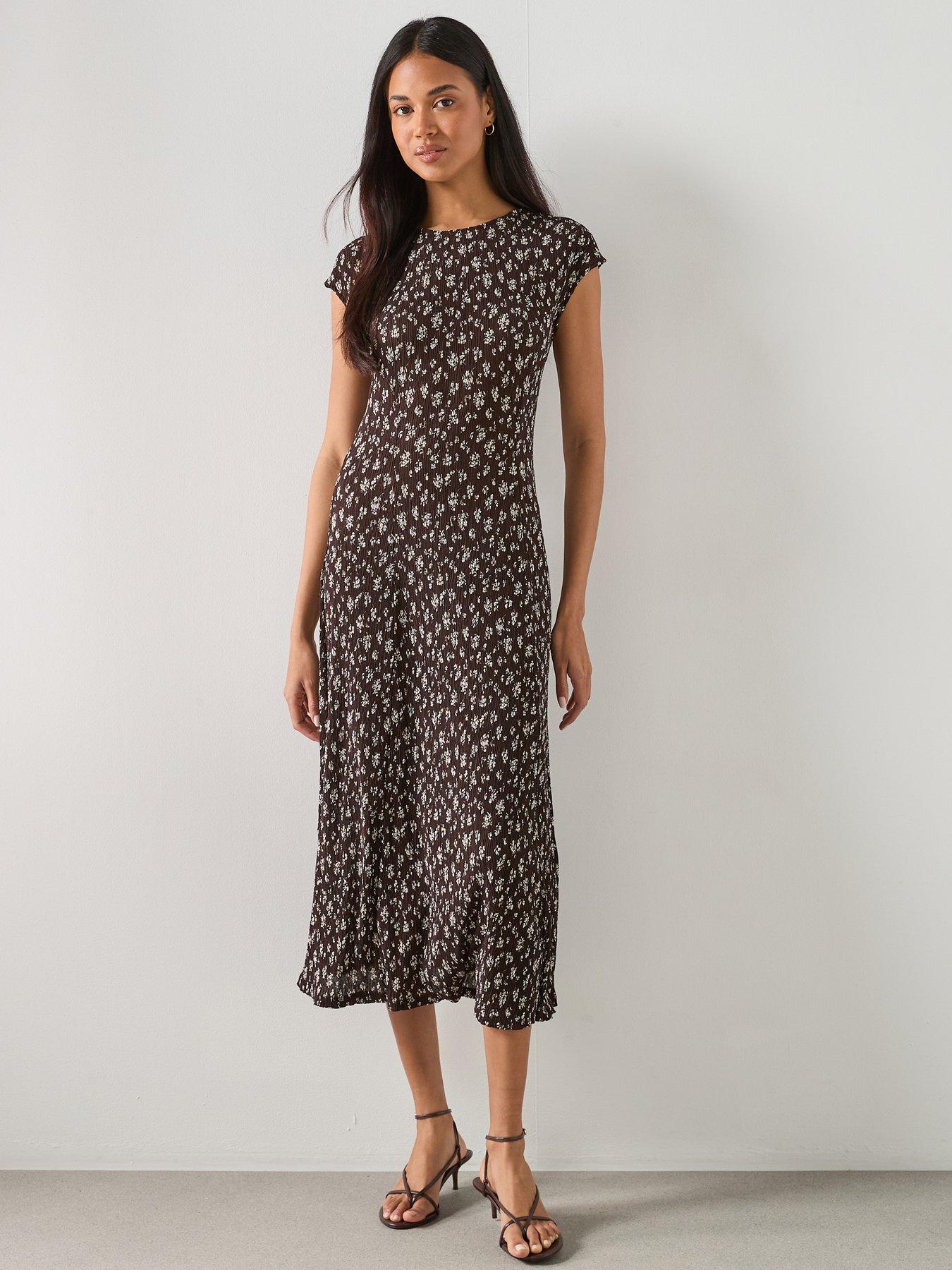Mango Floral-Print Midi-Dress - Brown