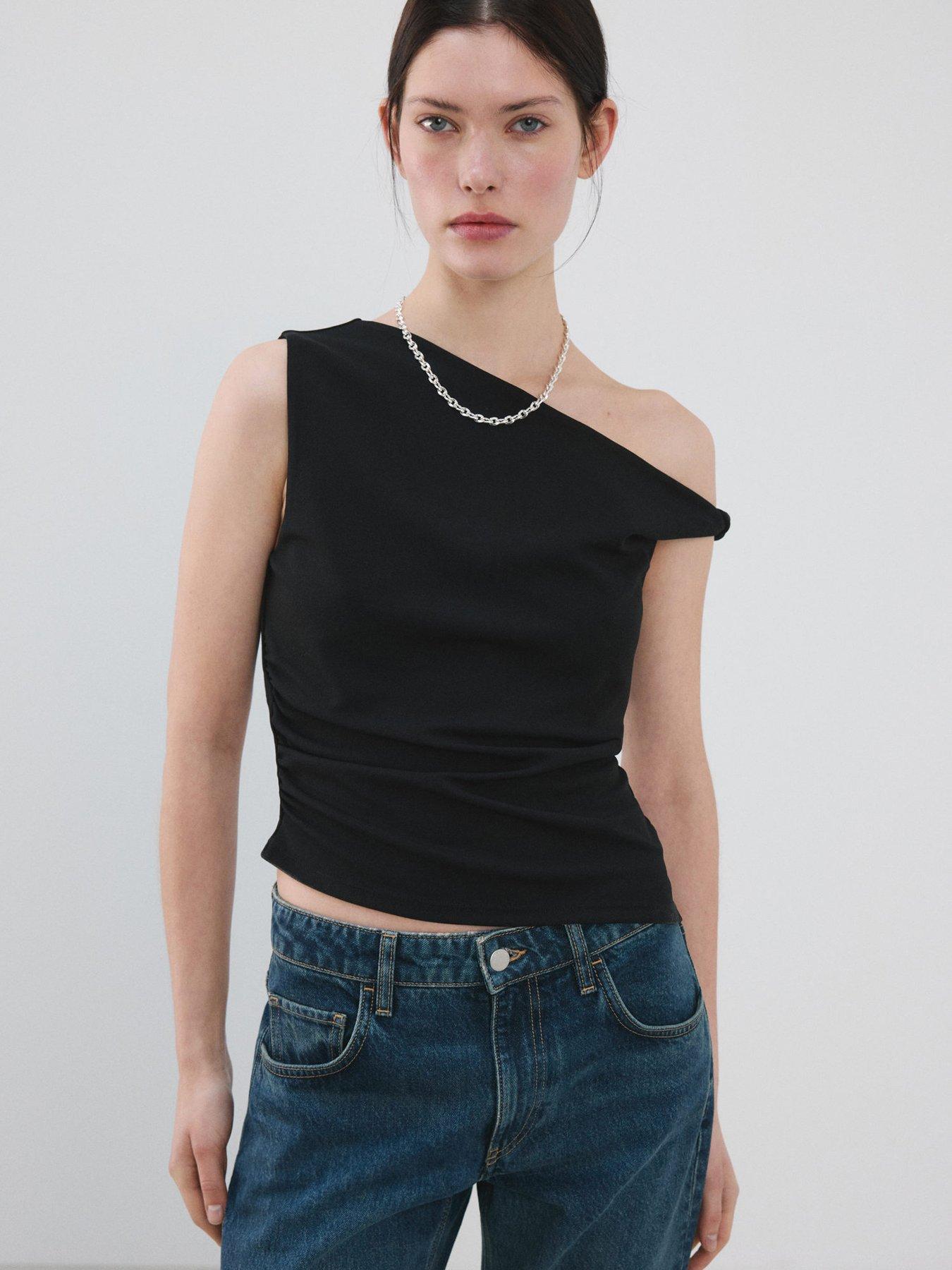 Mango Asymmetrical Fitted Top - Black