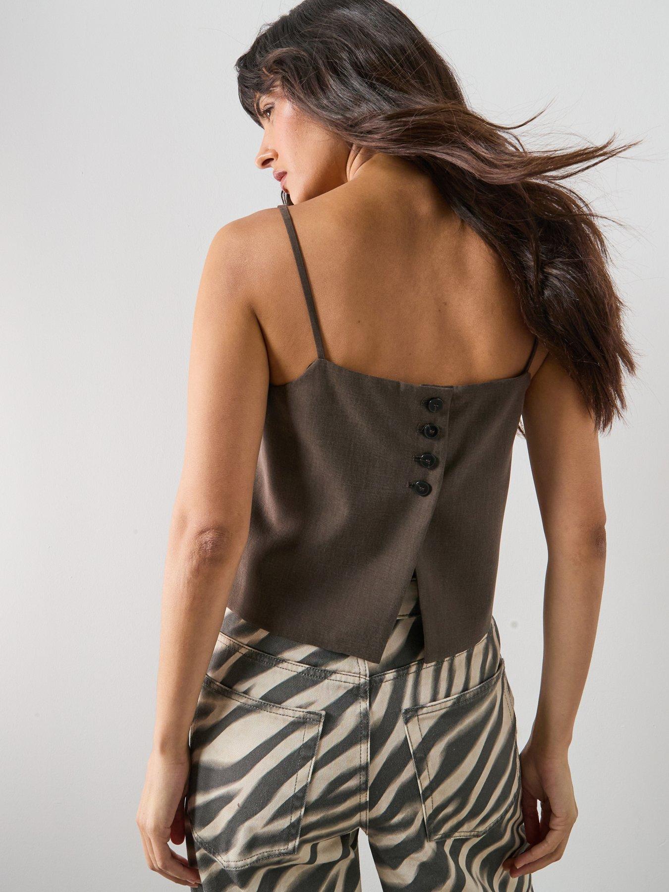 Mango Lyocell Suit Waistcoat, Brown, Size L, Women