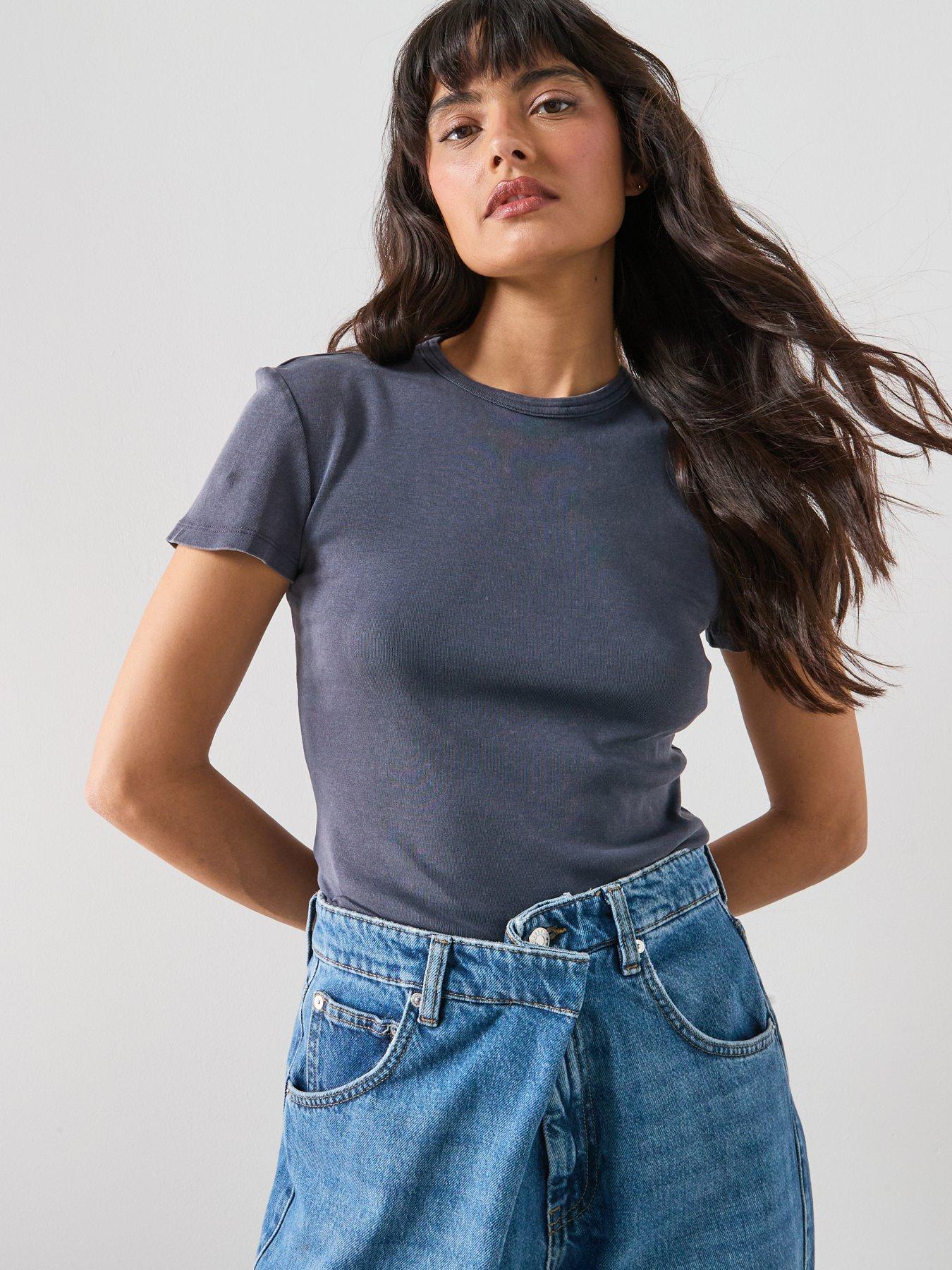 Mango Cotton T-Shirt With Seams - Blue