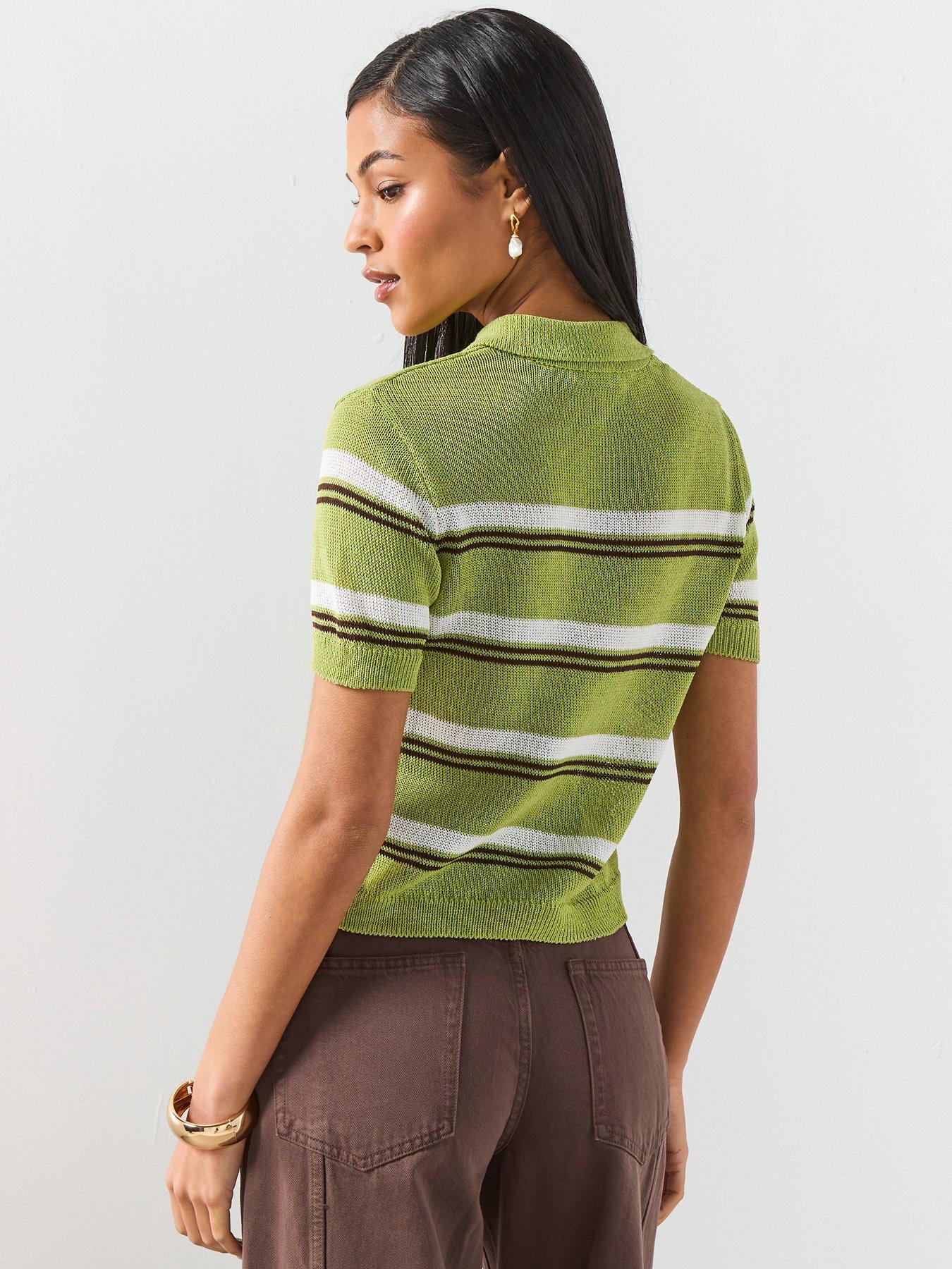 Image 2 of 6 of Mango Knitted Polo-Neck T-Shirt - Green