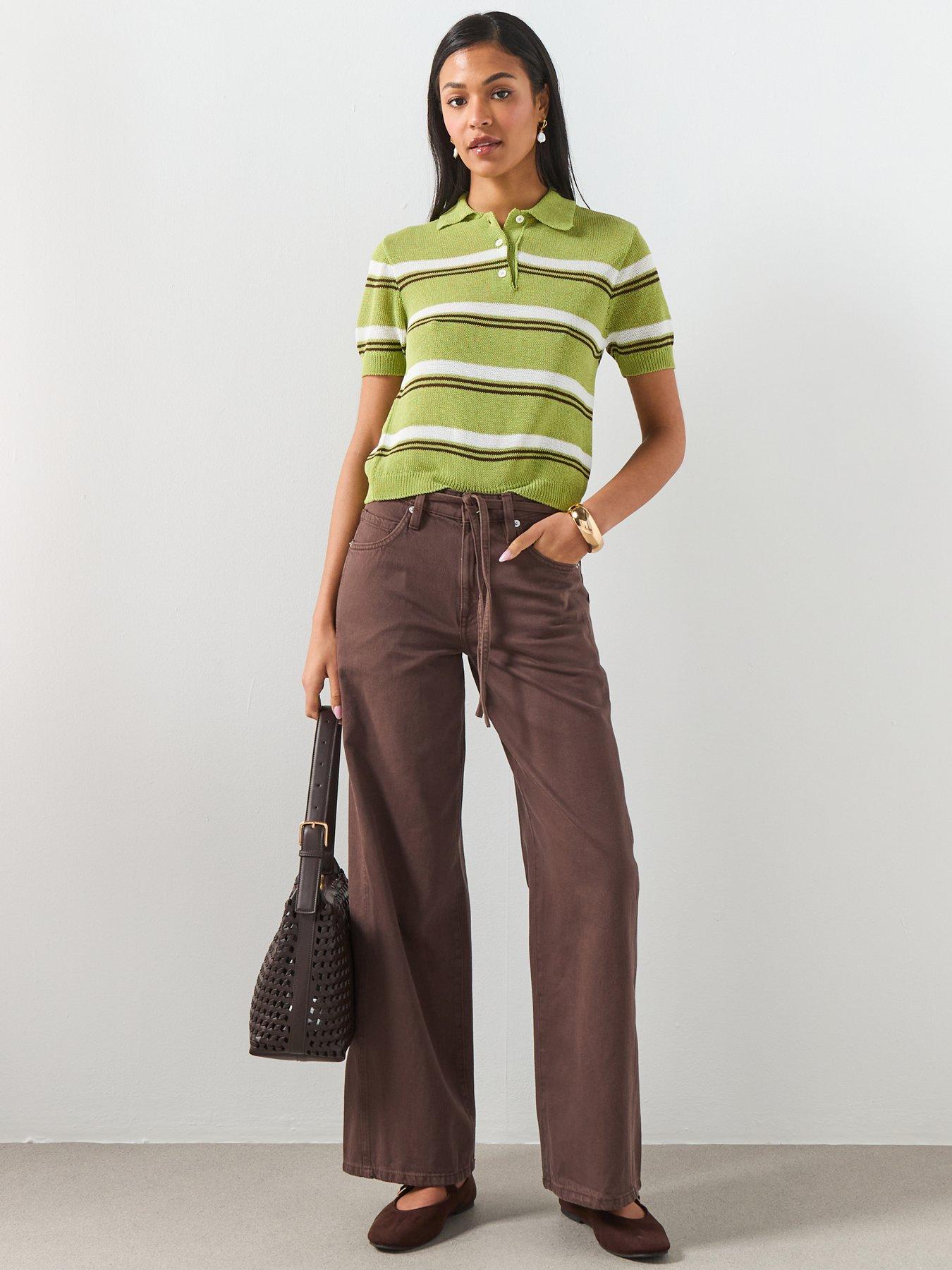 Image 3 of 6 of Mango Knitted Polo-Neck T-Shirt - Green