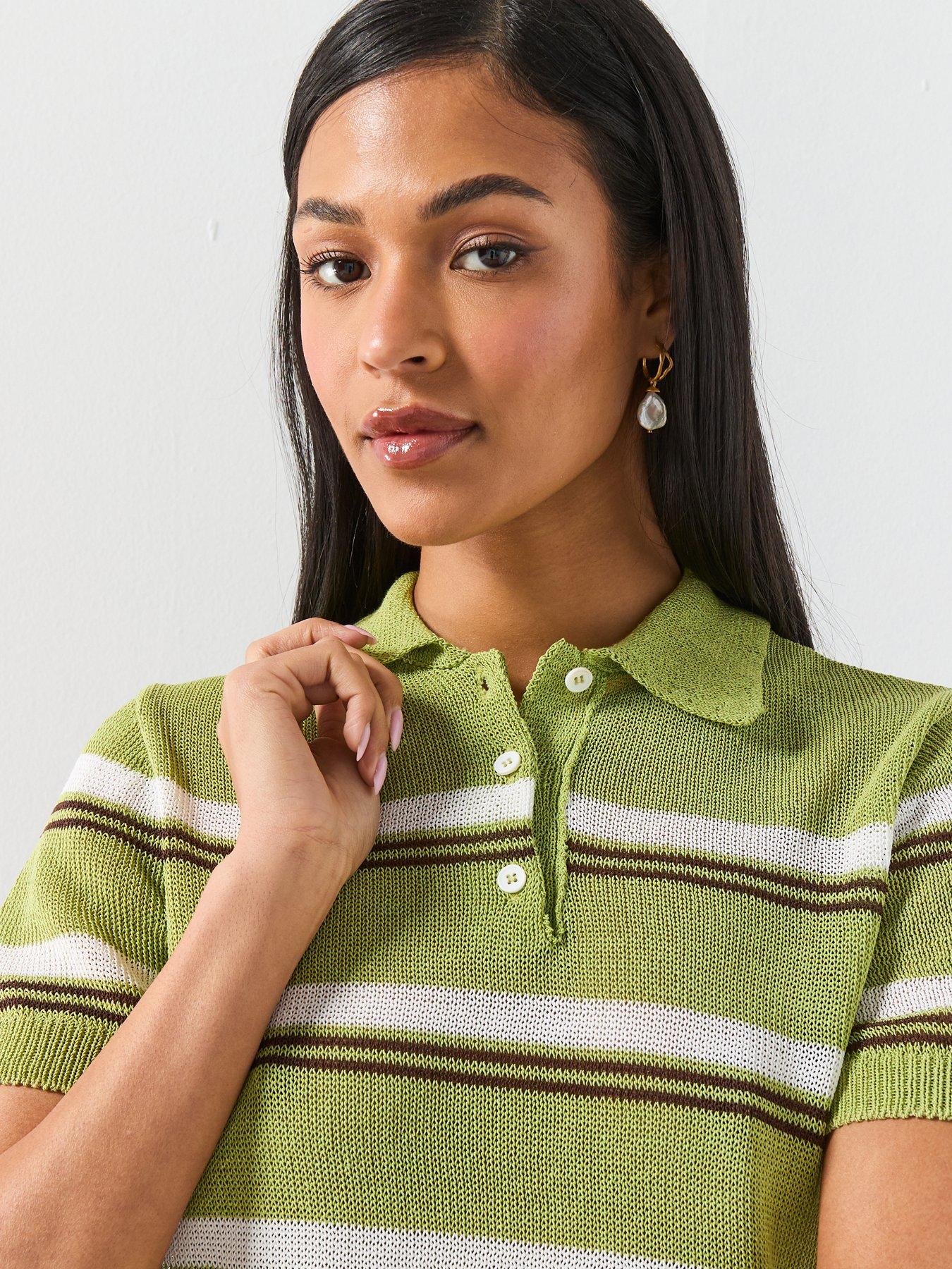 Image 4 of 6 of Mango Knitted Polo-Neck T-Shirt - Green