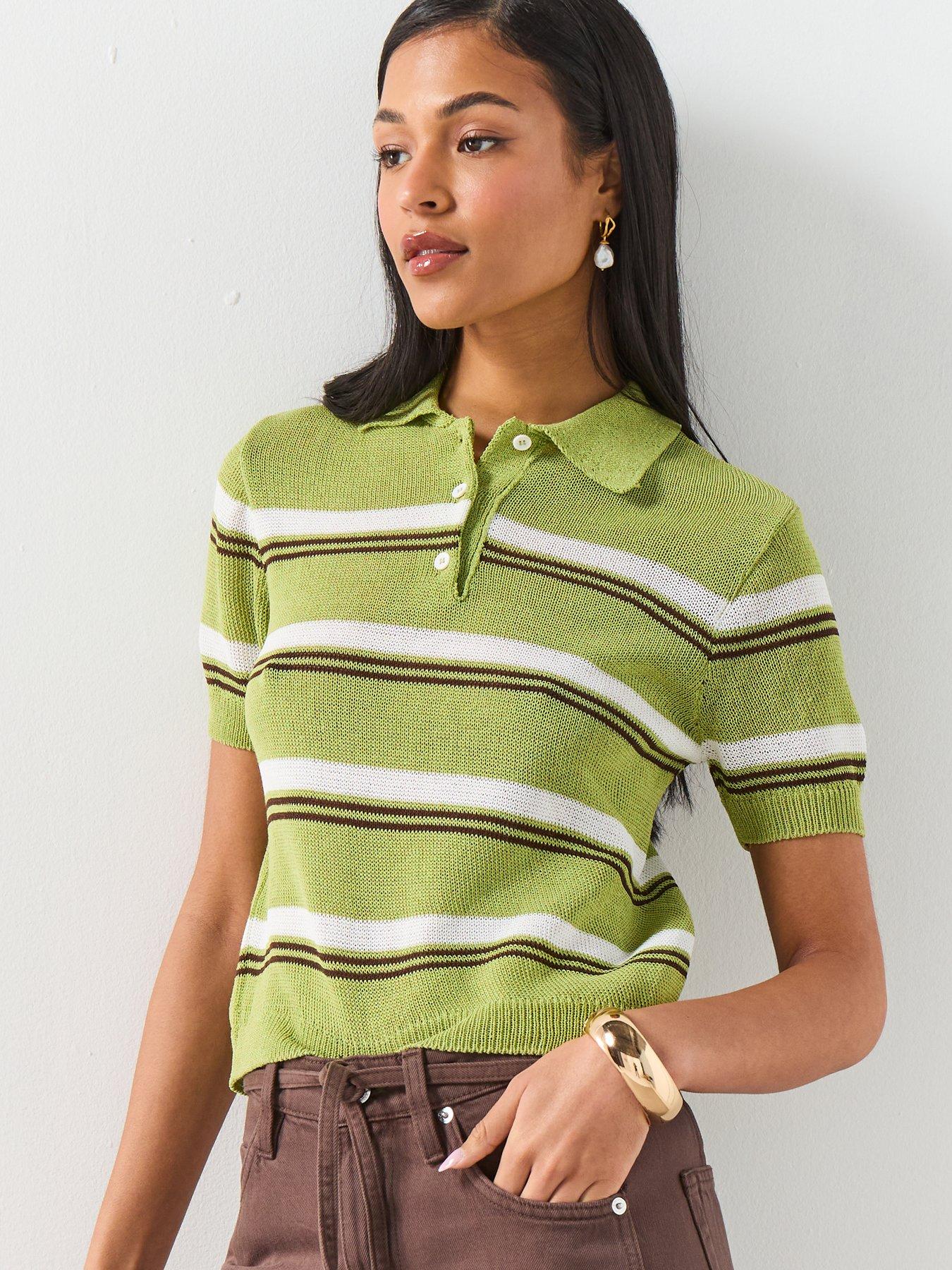 Image 5 of 6 of Mango Knitted Polo-Neck T-Shirt - Green