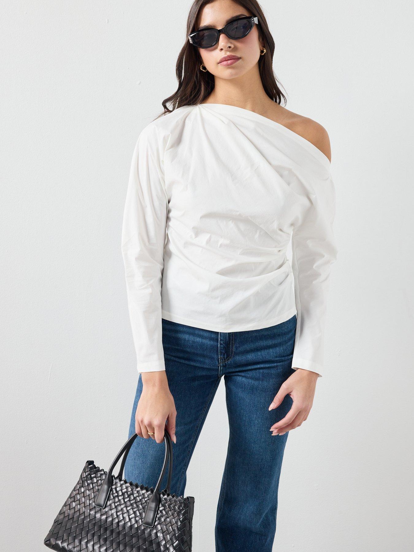 Image 5 of 6 of Mango Cotton Blouse With Asymmetrical Collar - White