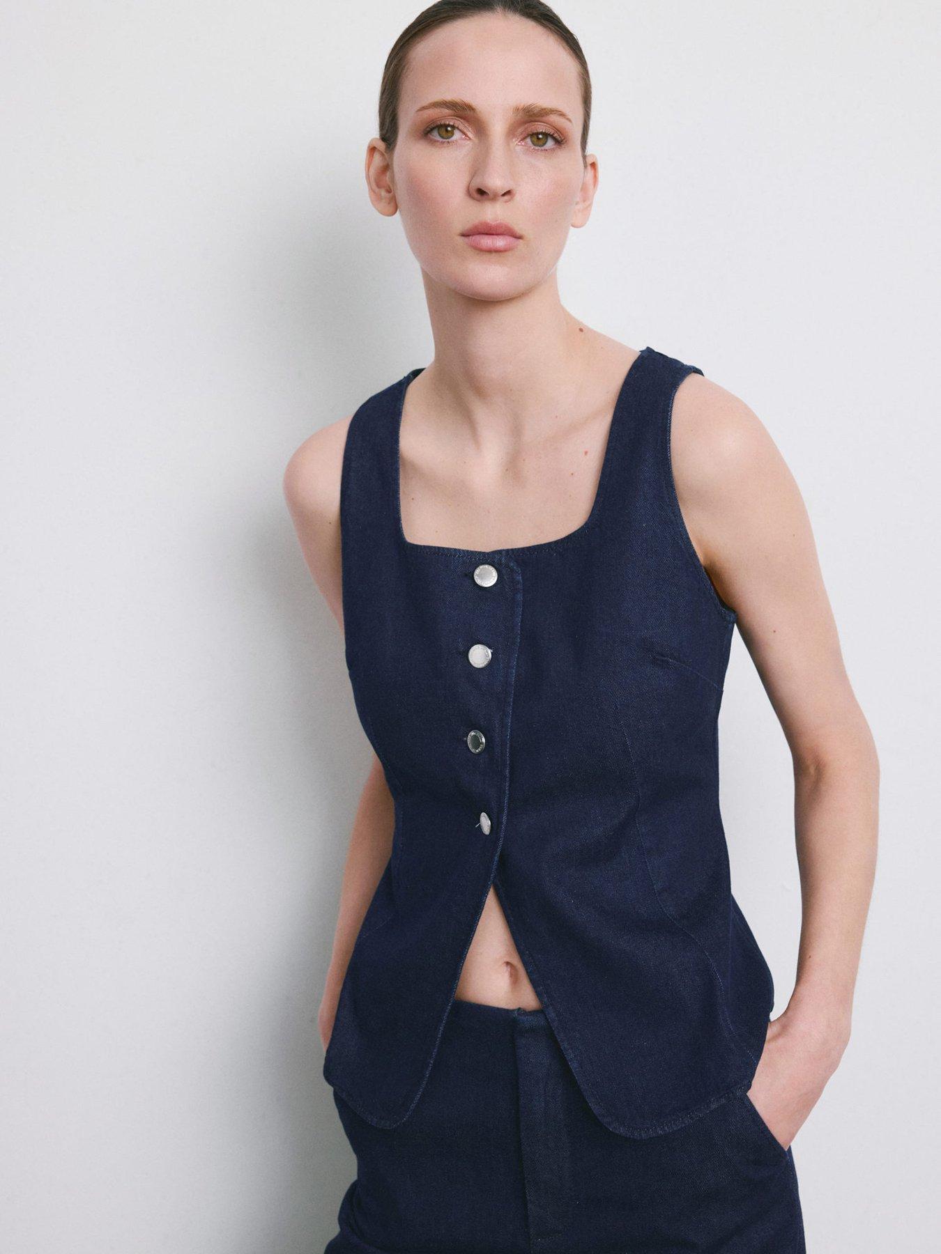 Image 2 of 6 of Mango Buttoned Co-ord Denim Top - Blue