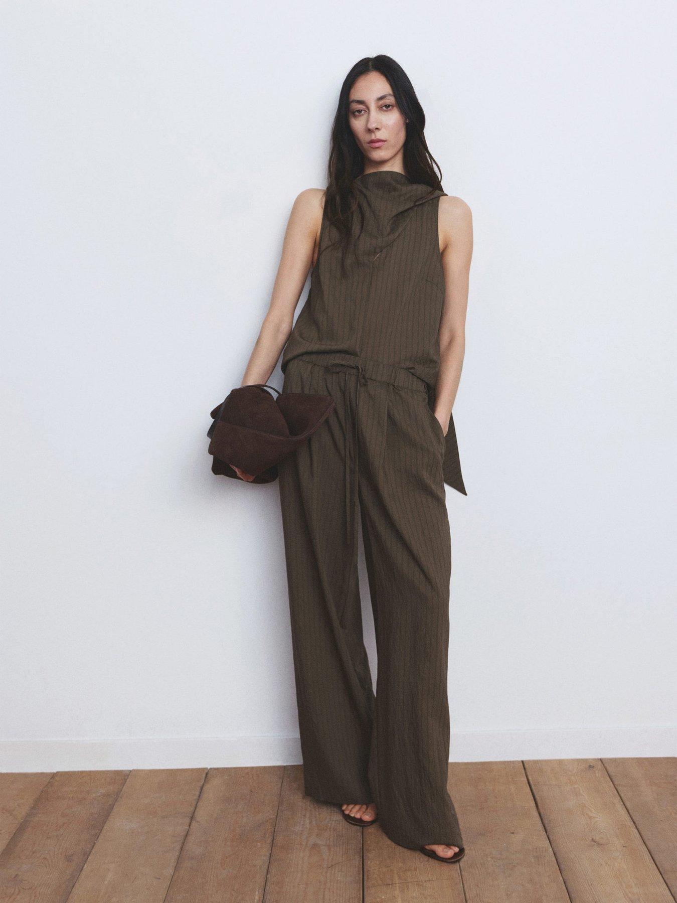 Mango Straight Striped Trousers - Brown