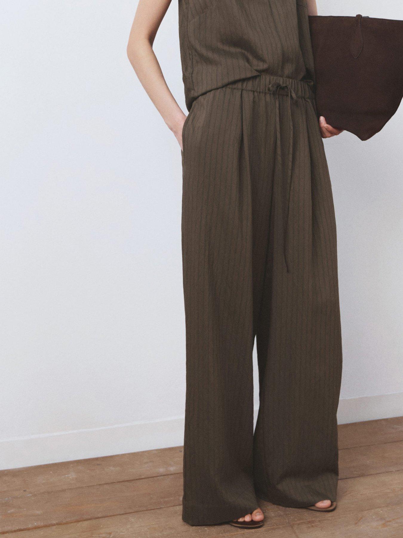Image 2 of 7 of Mango Straight Striped Trousers - Brown